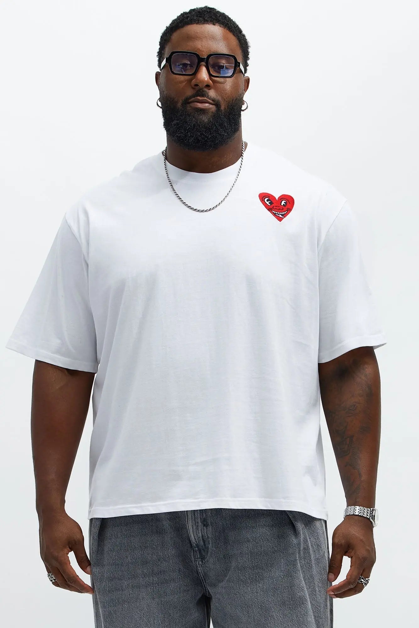 Keith Haring Heart Logo Oversized Short Sleeve Tee - White