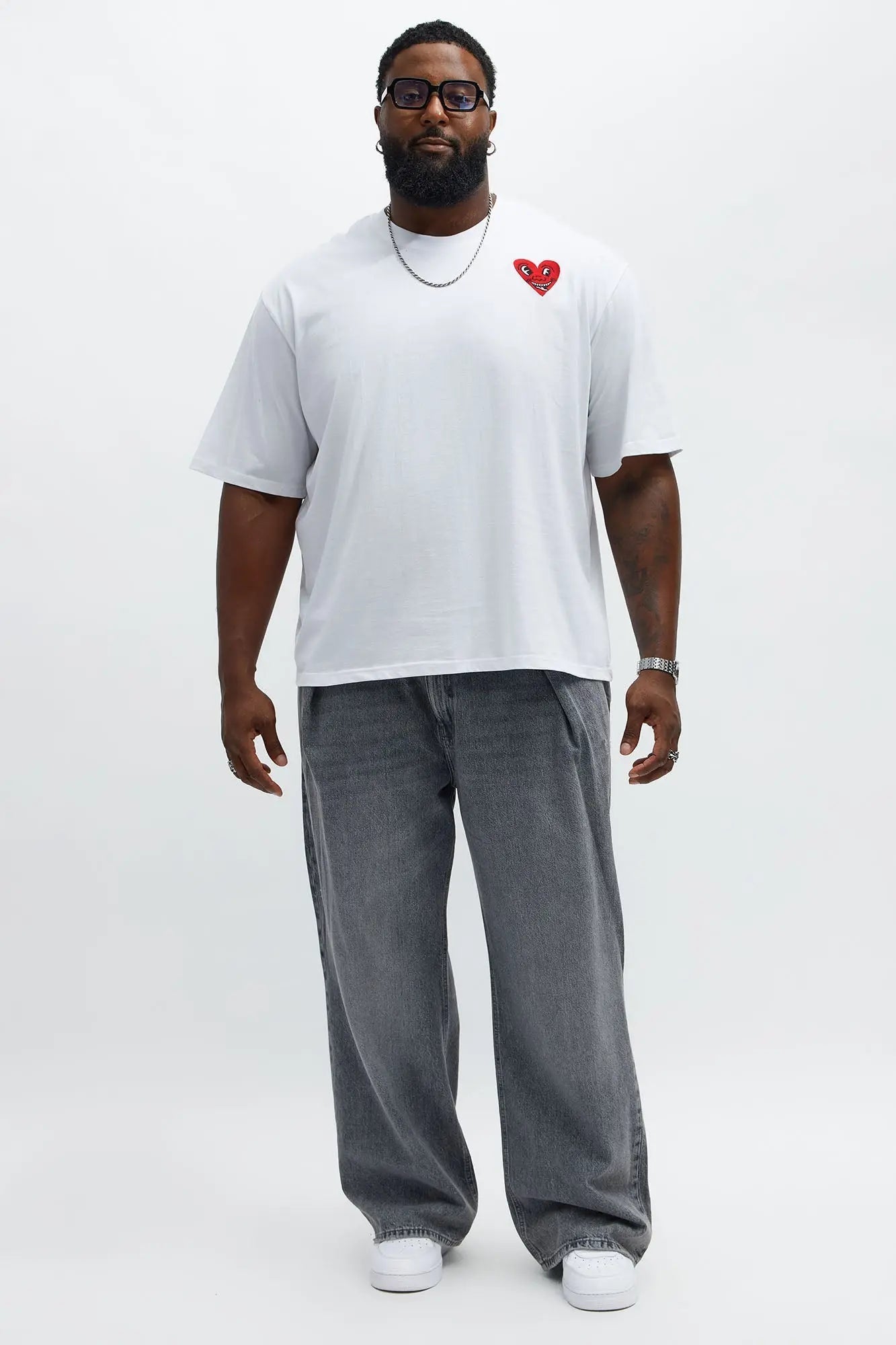 Keith Haring Heart Logo Oversized Short Sleeve Tee - White