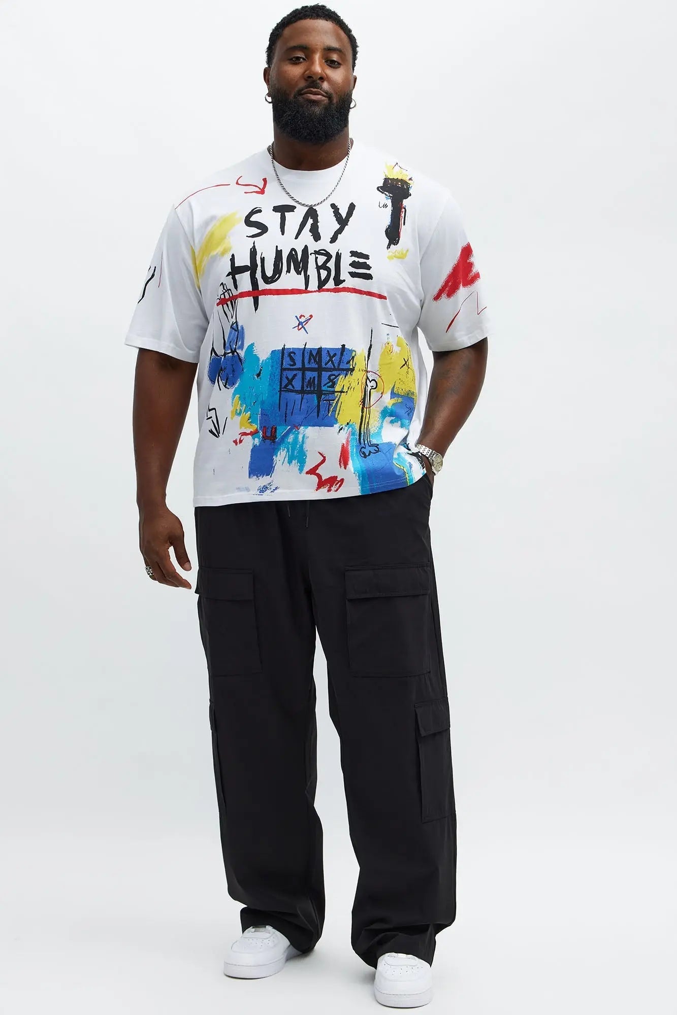 Stay Humble Art Oversized Short Sleeve Tee - White