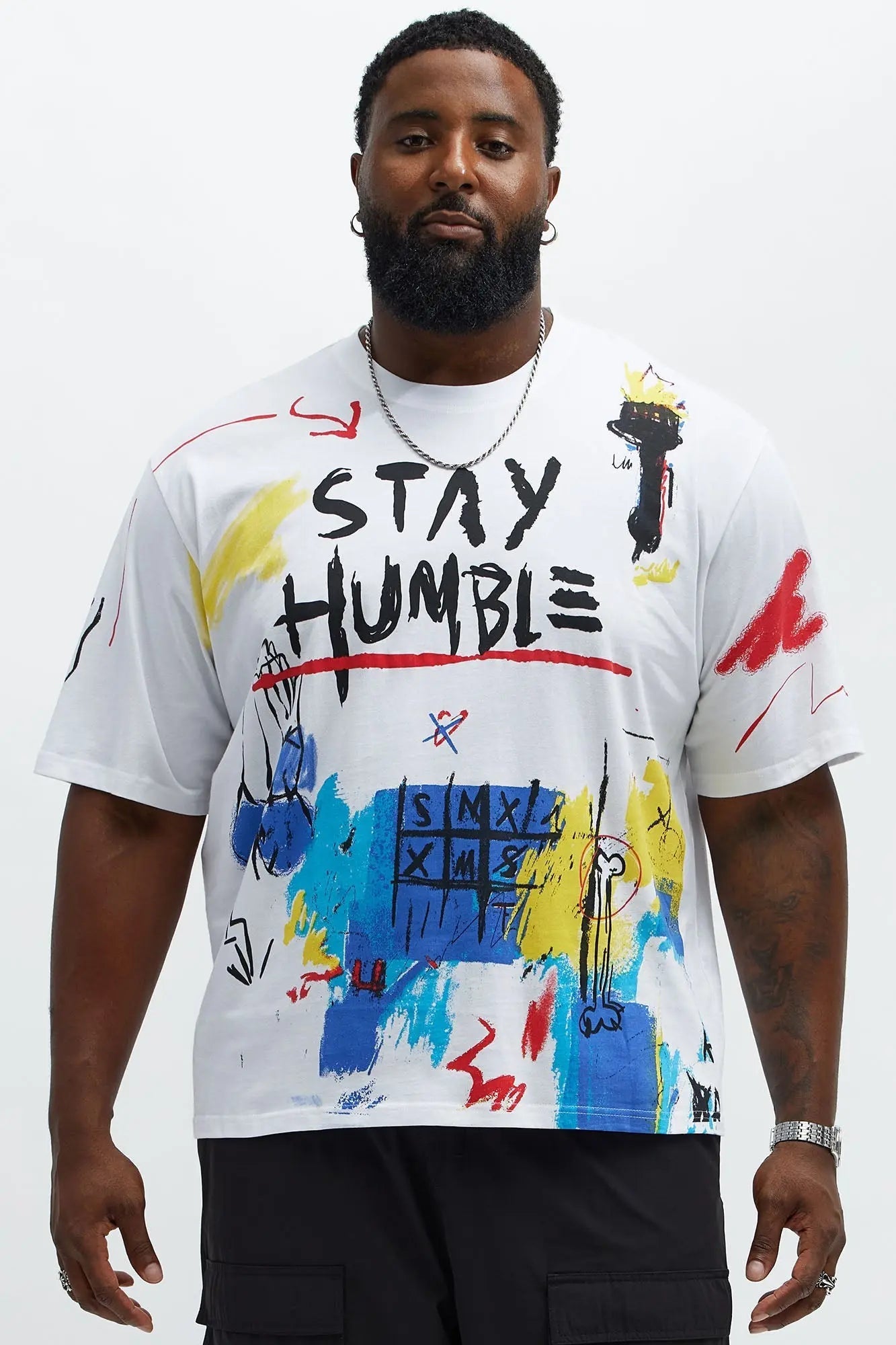 Stay Humble Art Oversized Short Sleeve Tee - White