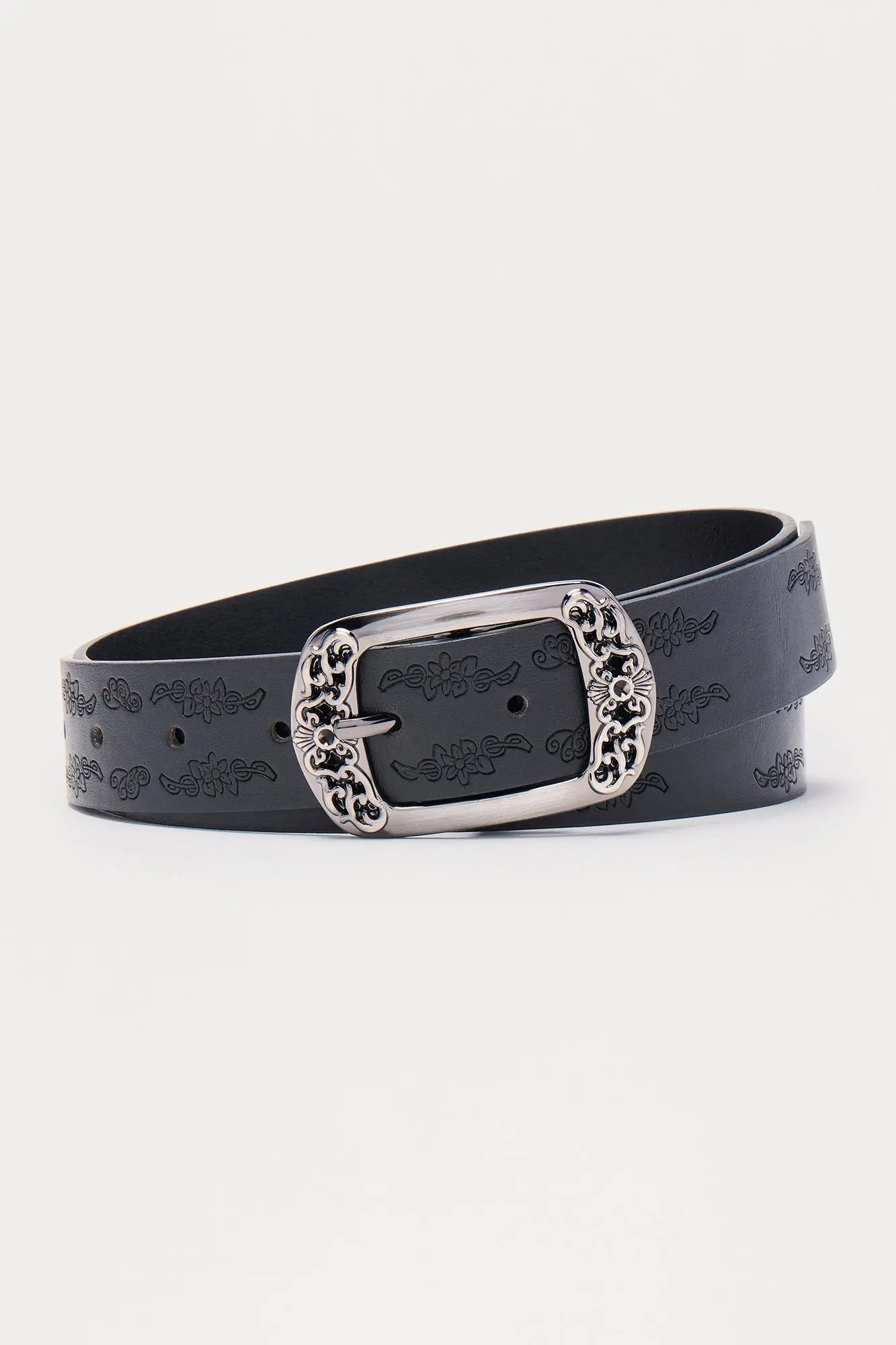 Embossed Buckle Belt - Black