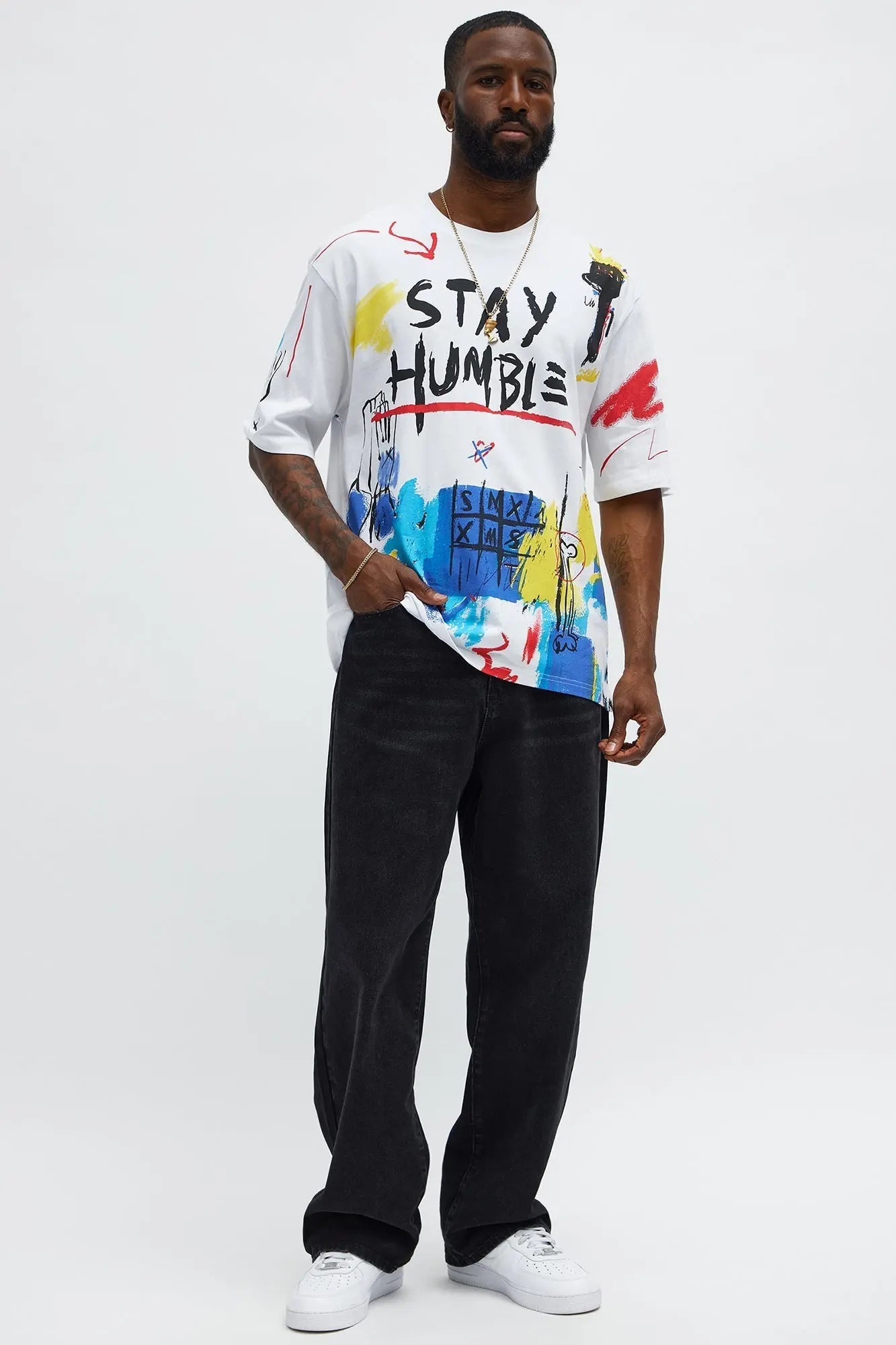 Stay Humble Art Oversized Short Sleeve Tee - White