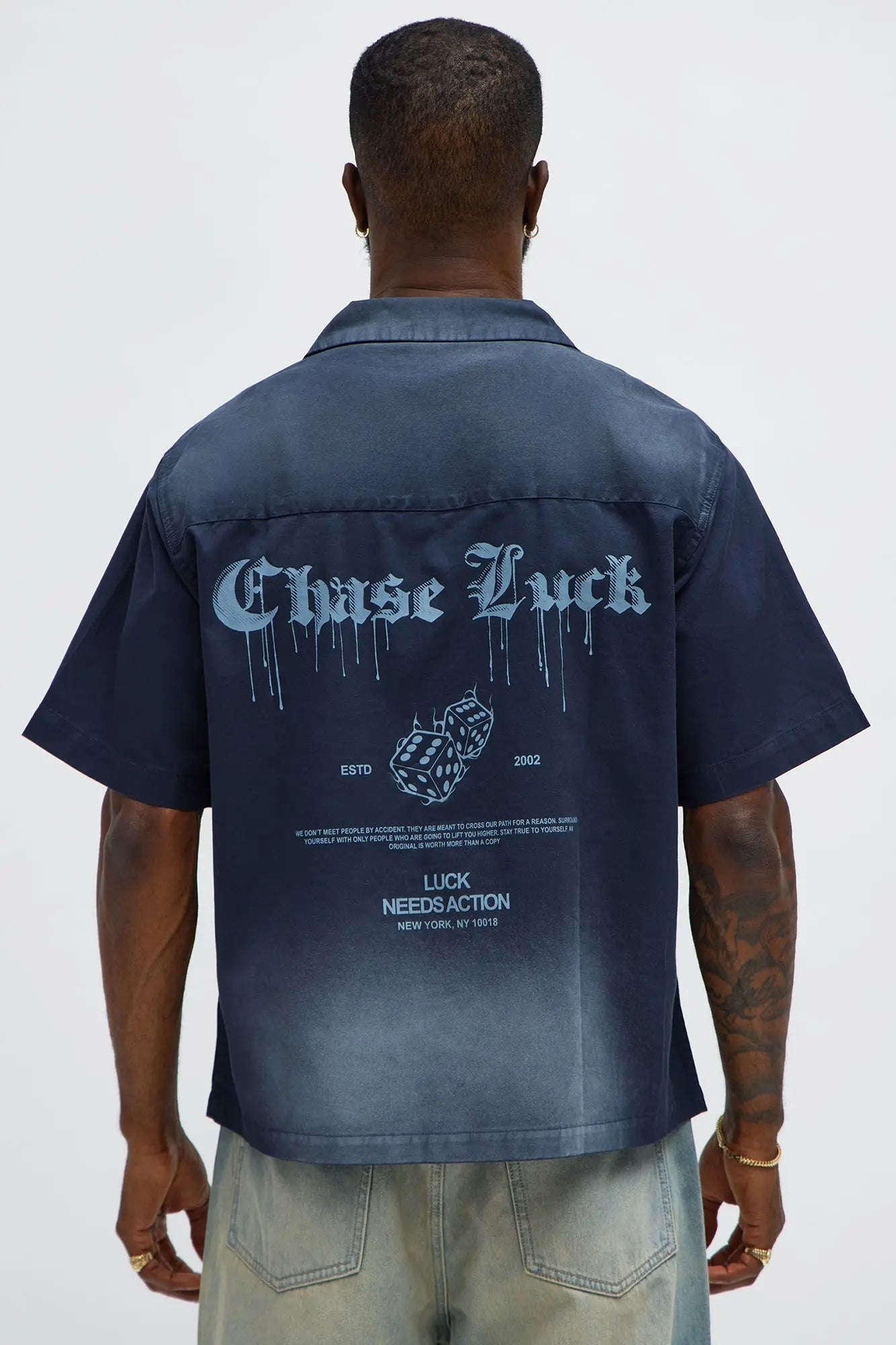 Chase Luck Washed Fabric Button Up Shirt - Black