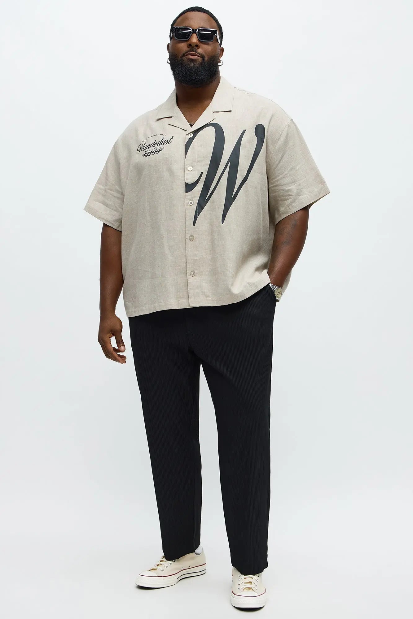 Boxy Wanderlust Cuban Collar Linen Shirt - Stone