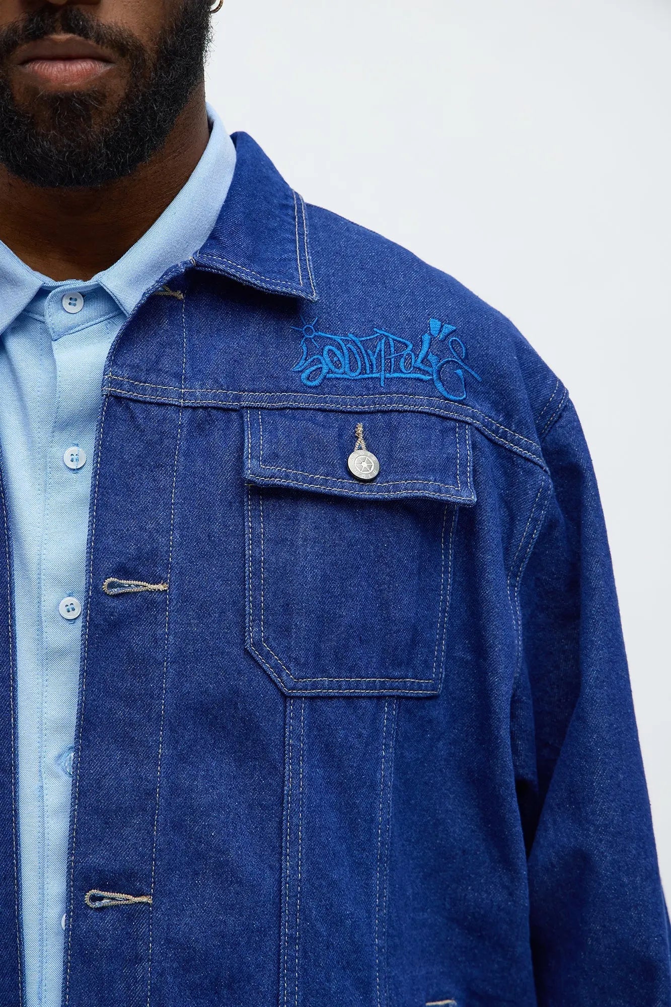 Southpole Contrast Stitch Back Hit Trucker Jacket - Blue Wash