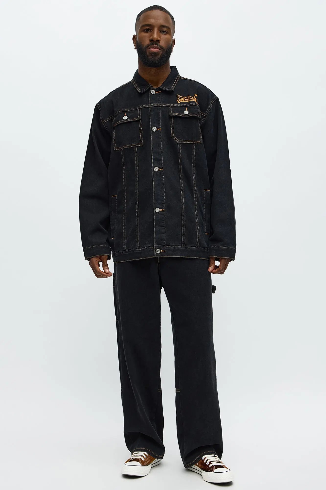 Southpole Baggy Contrast Stitch Jeans - Black