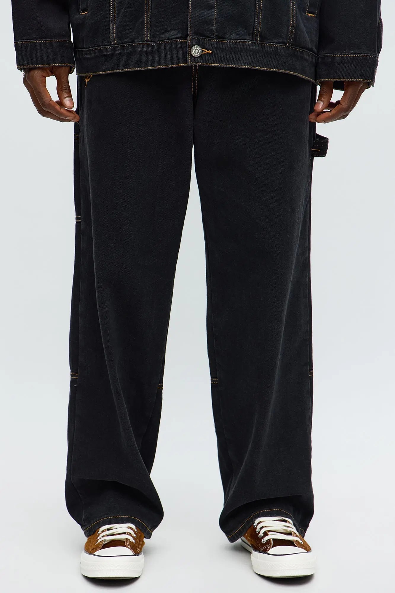 Southpole Baggy Contrast Stitch Jeans - Black