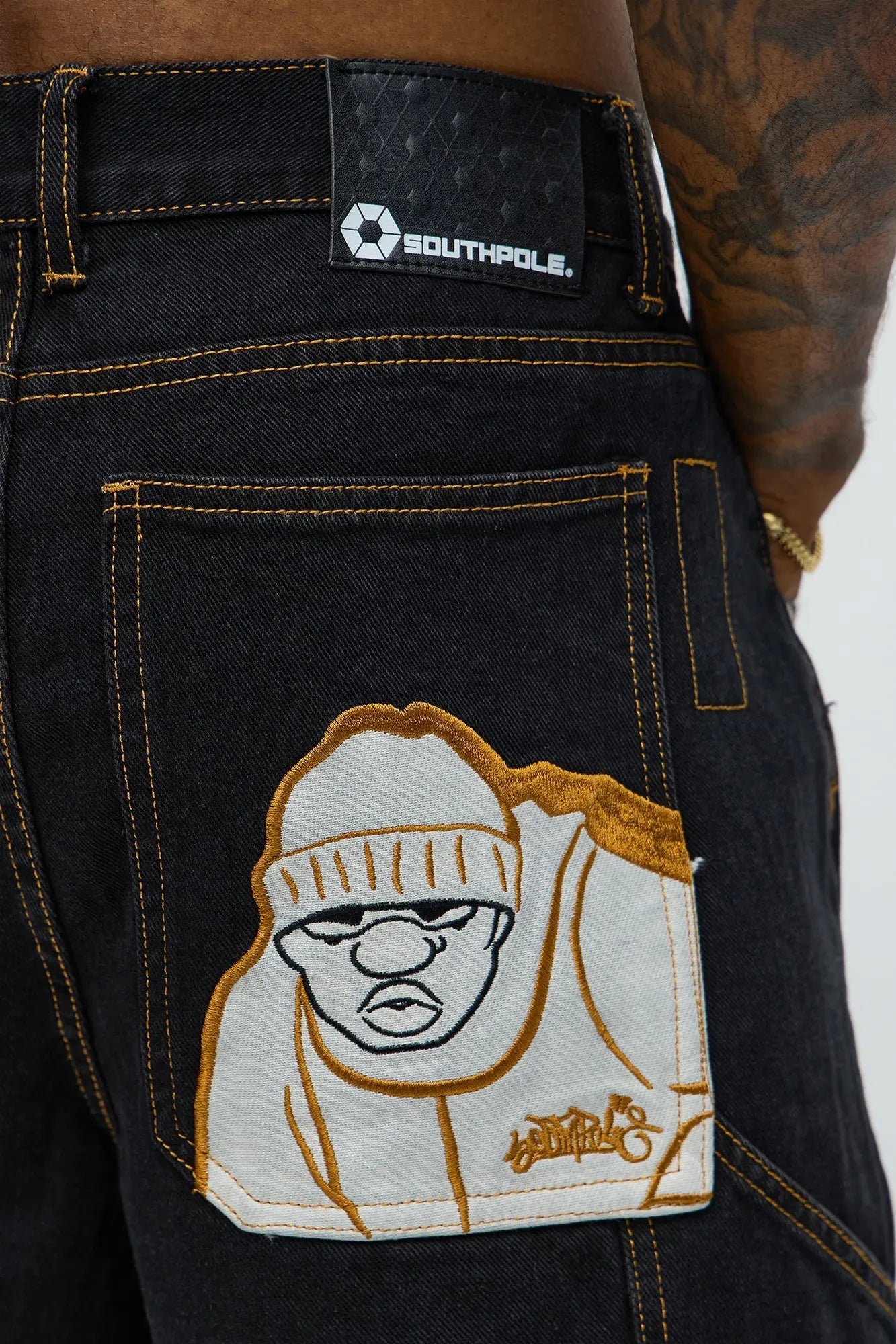 Southpole Baggy Contrast Stitch Jeans - Black