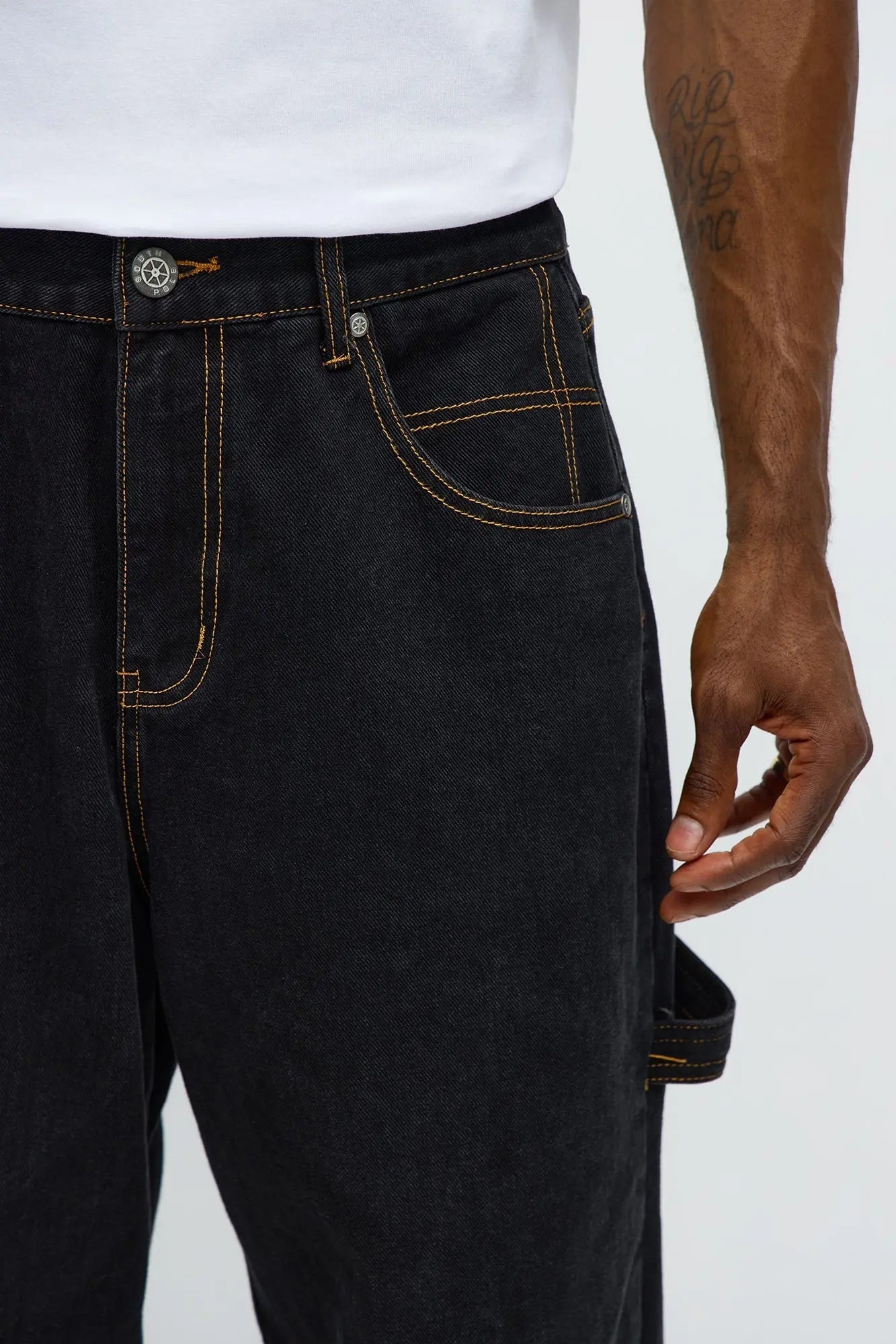 Southpole Baggy Contrast Stitch Jeans - Black