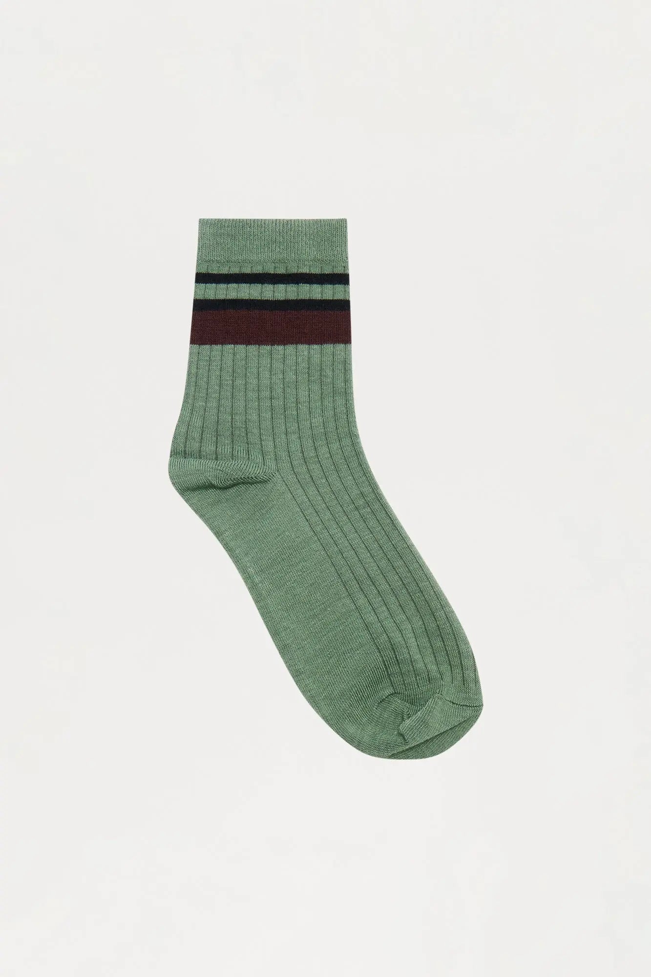 Contrast Stripes Ribbed Crew Sock  - Green