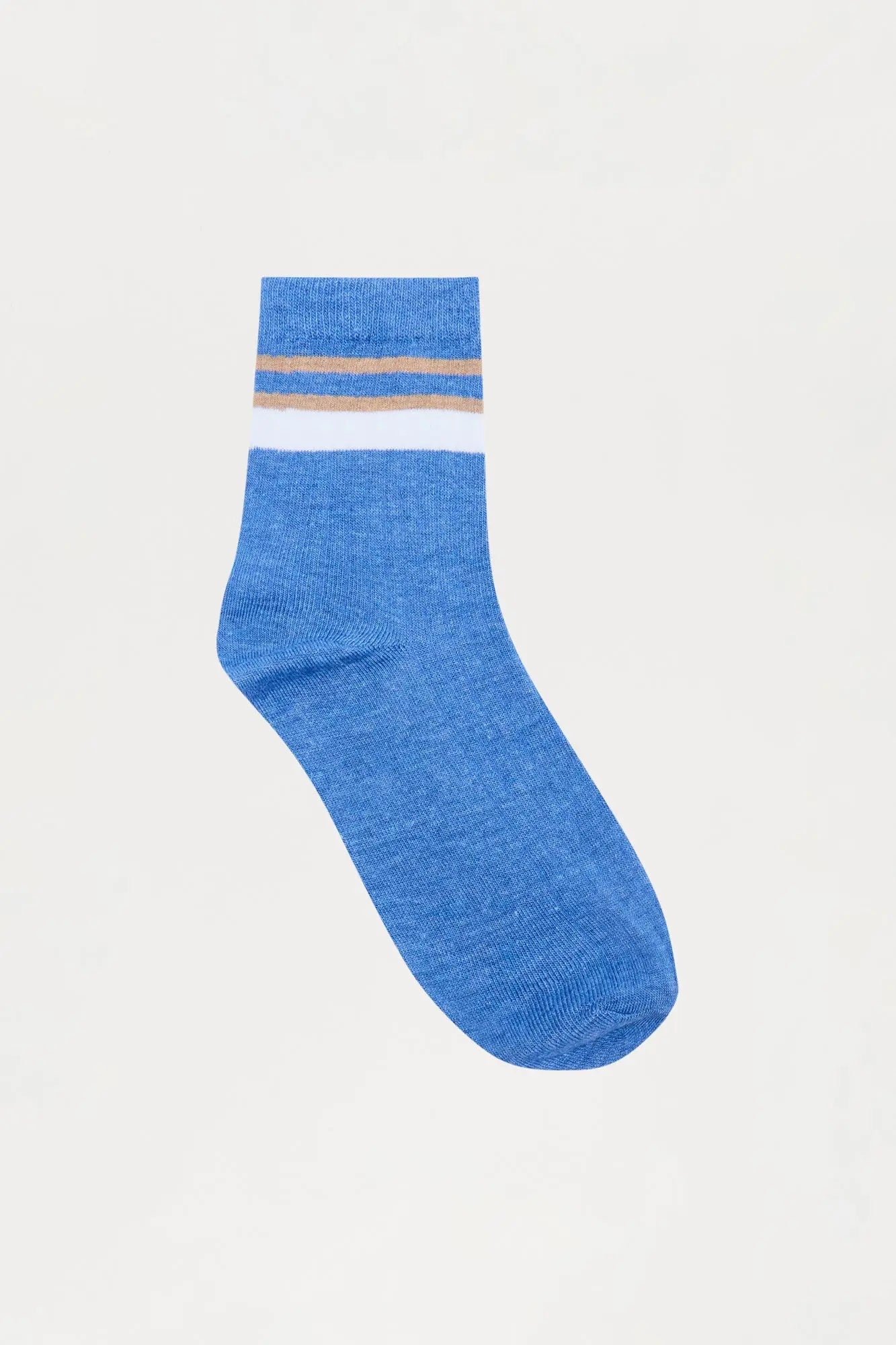 Contrast Stripes Ribbed Crew Sock  - Blue/combo