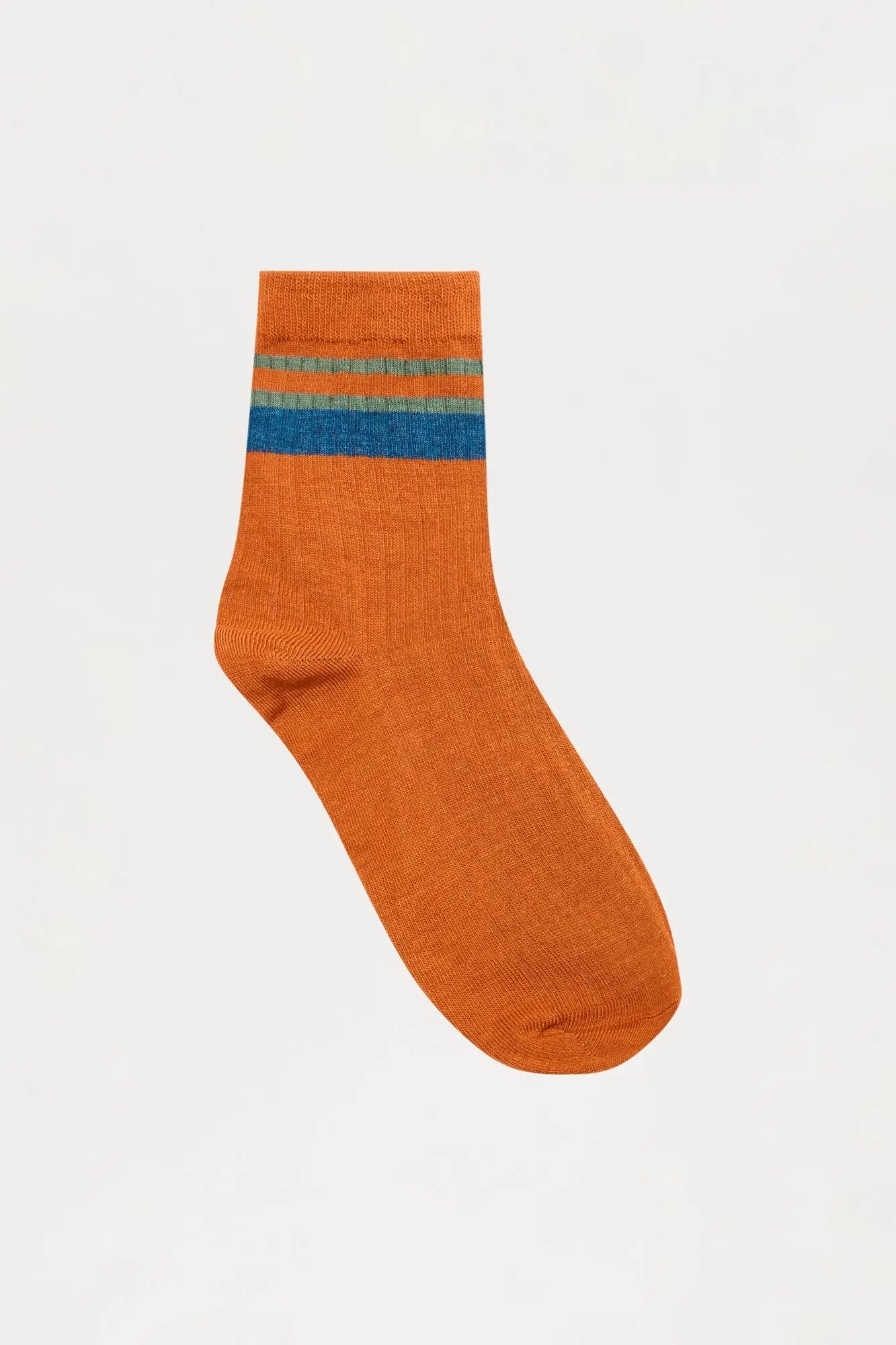 Contrast Stripes Ribbed Crew Sock - Orange
