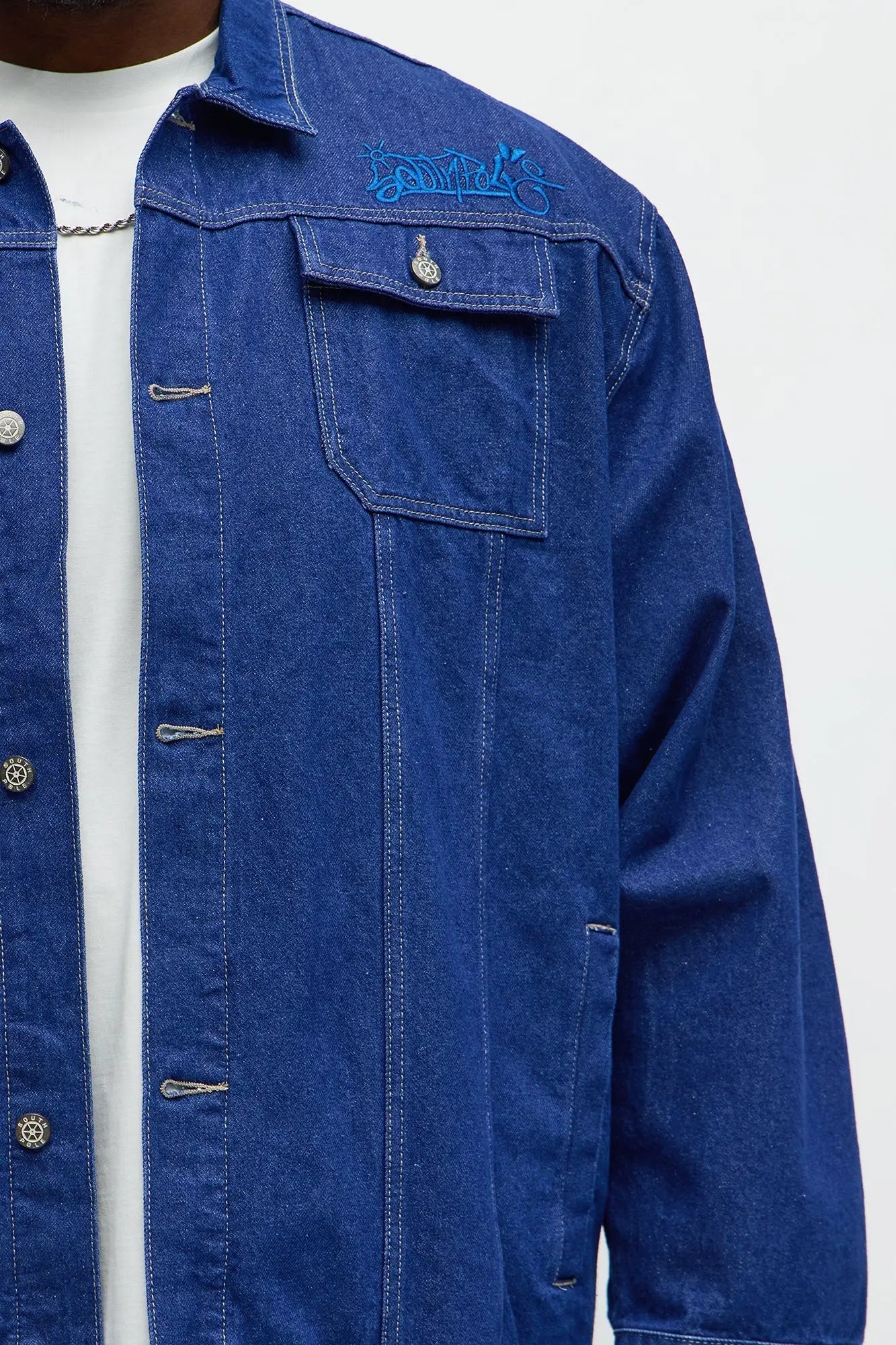 Southpole Contrast Stitch Back Hit Trucker Jacket - Blue Wash
