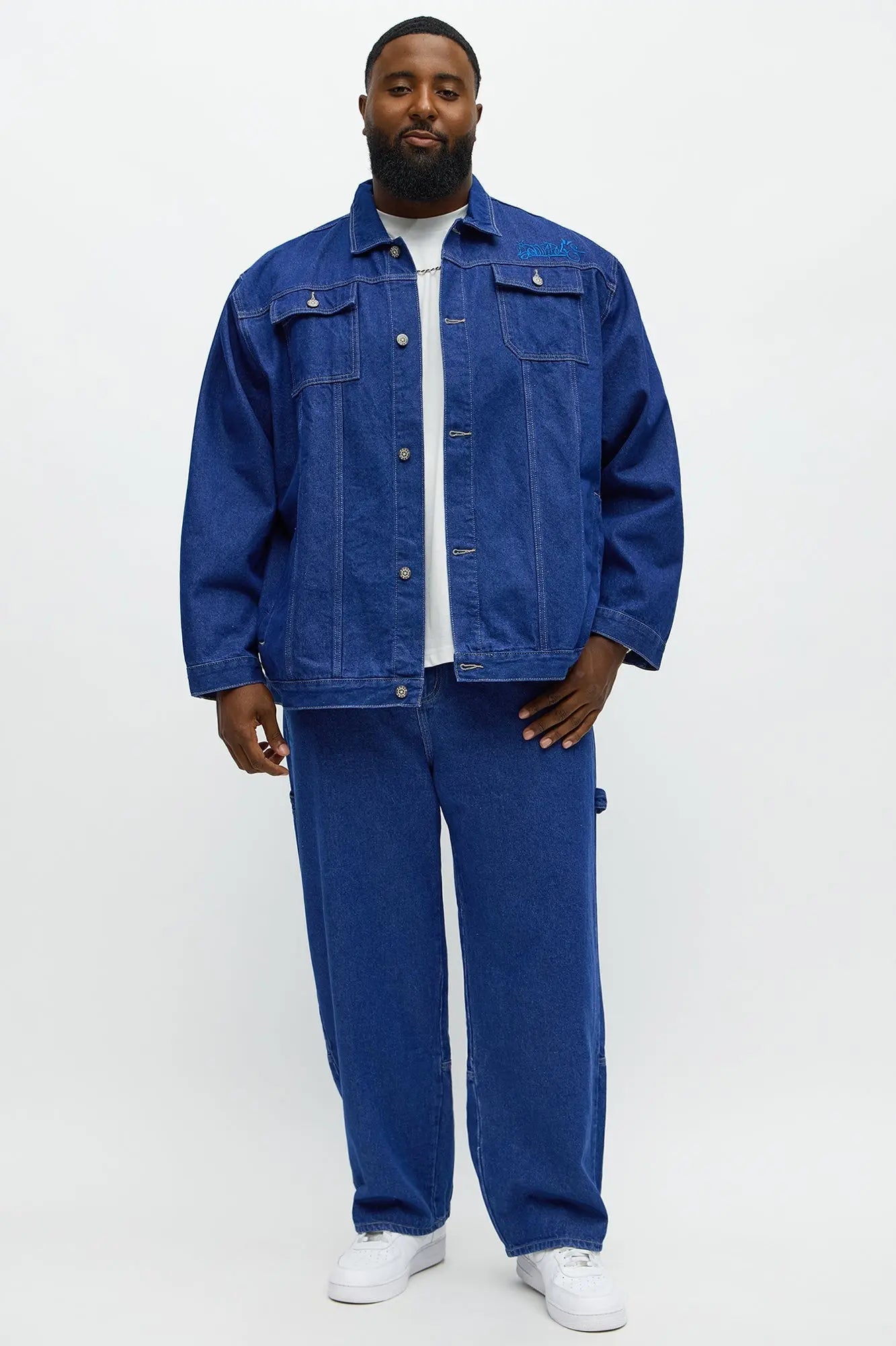 Southpole Contrast Stitch Back Hit Trucker Jacket - Blue Wash