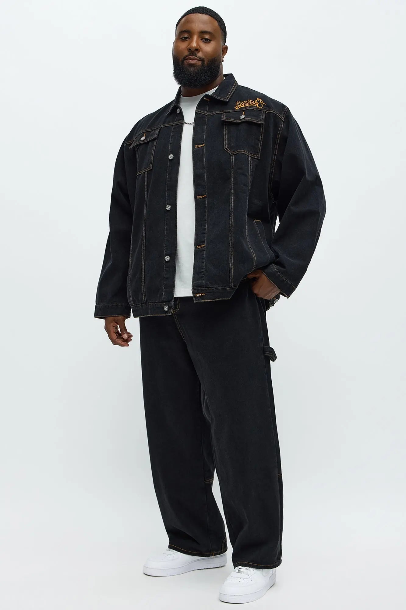 Southpole Baggy Contrast Stitch Jeans - Black