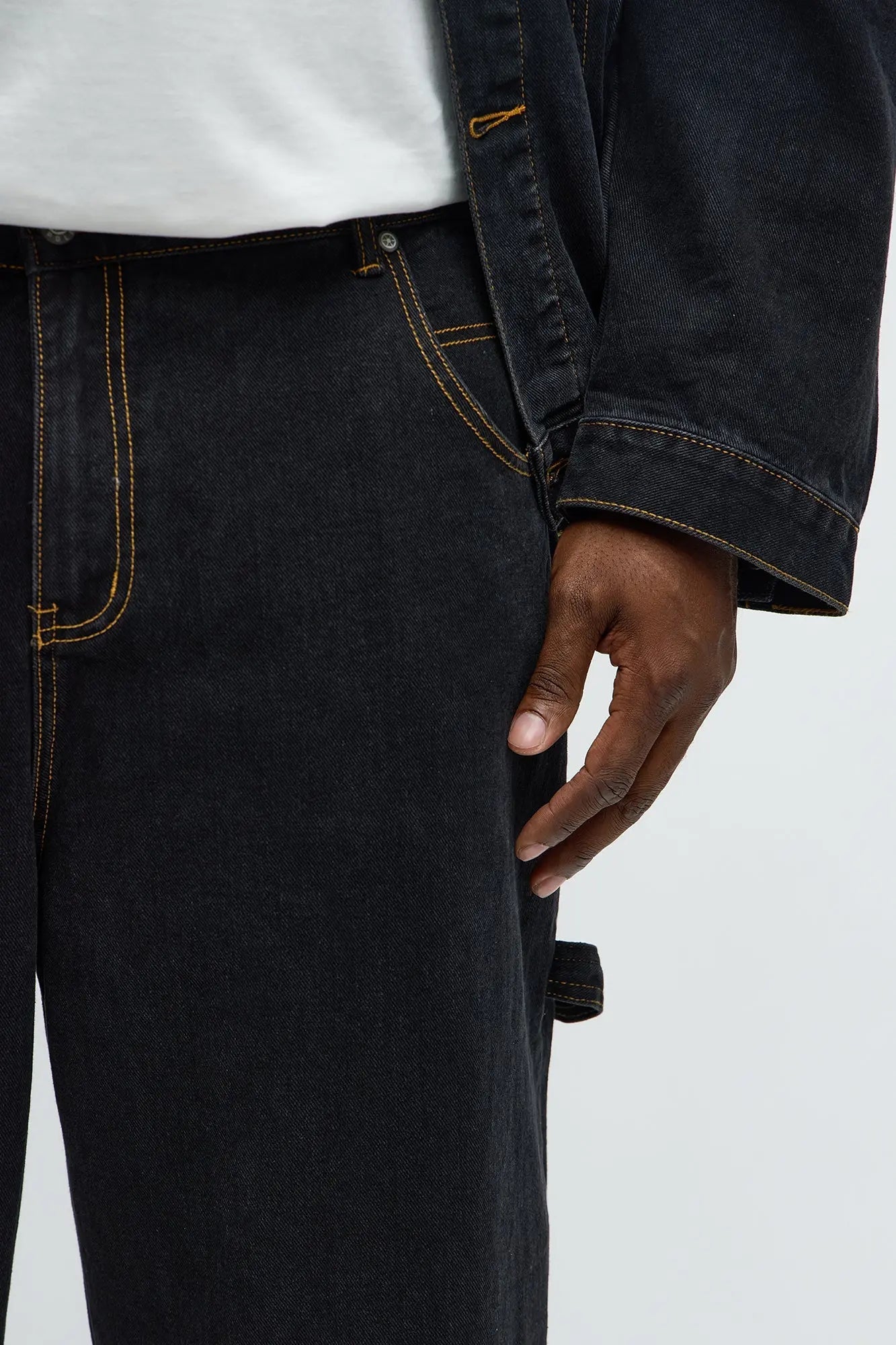 Southpole Baggy Contrast Stitch Jeans - Black