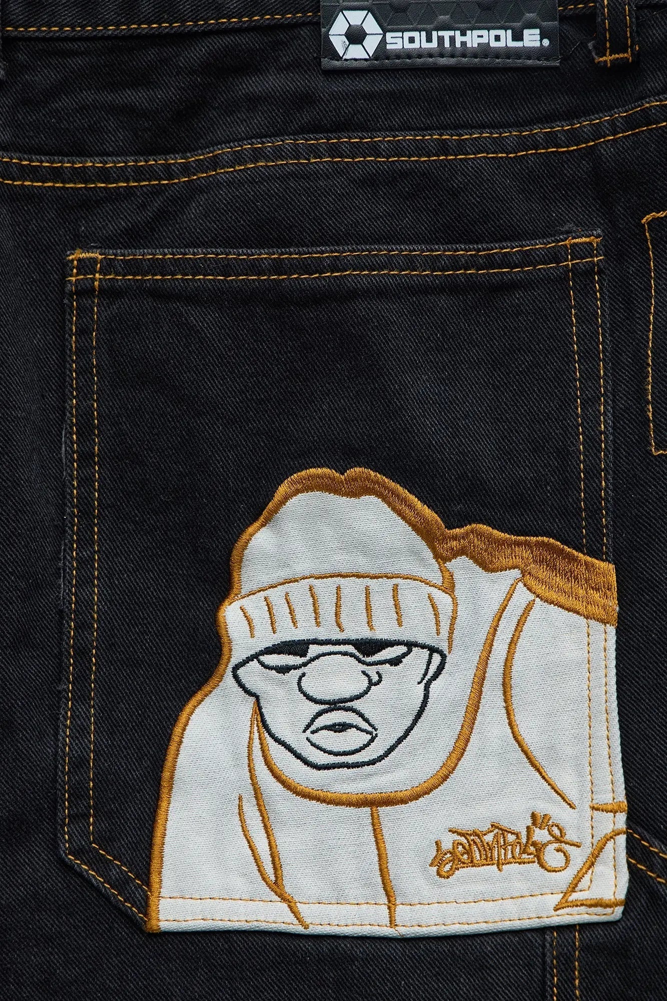 Southpole Baggy Contrast Stitch Jeans - Black