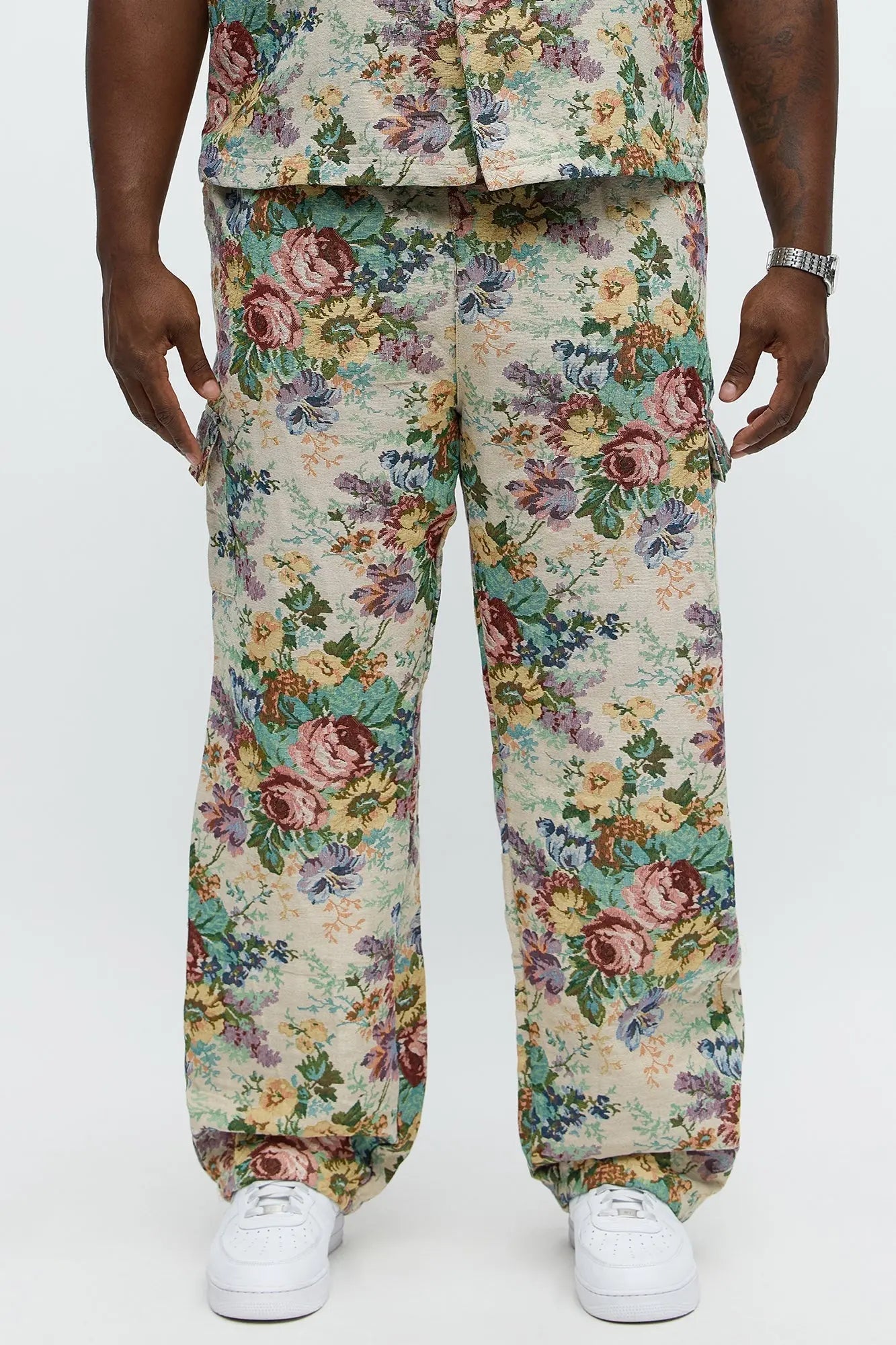 Baggy Rose Tapestry Cargo Pants - Multi Color