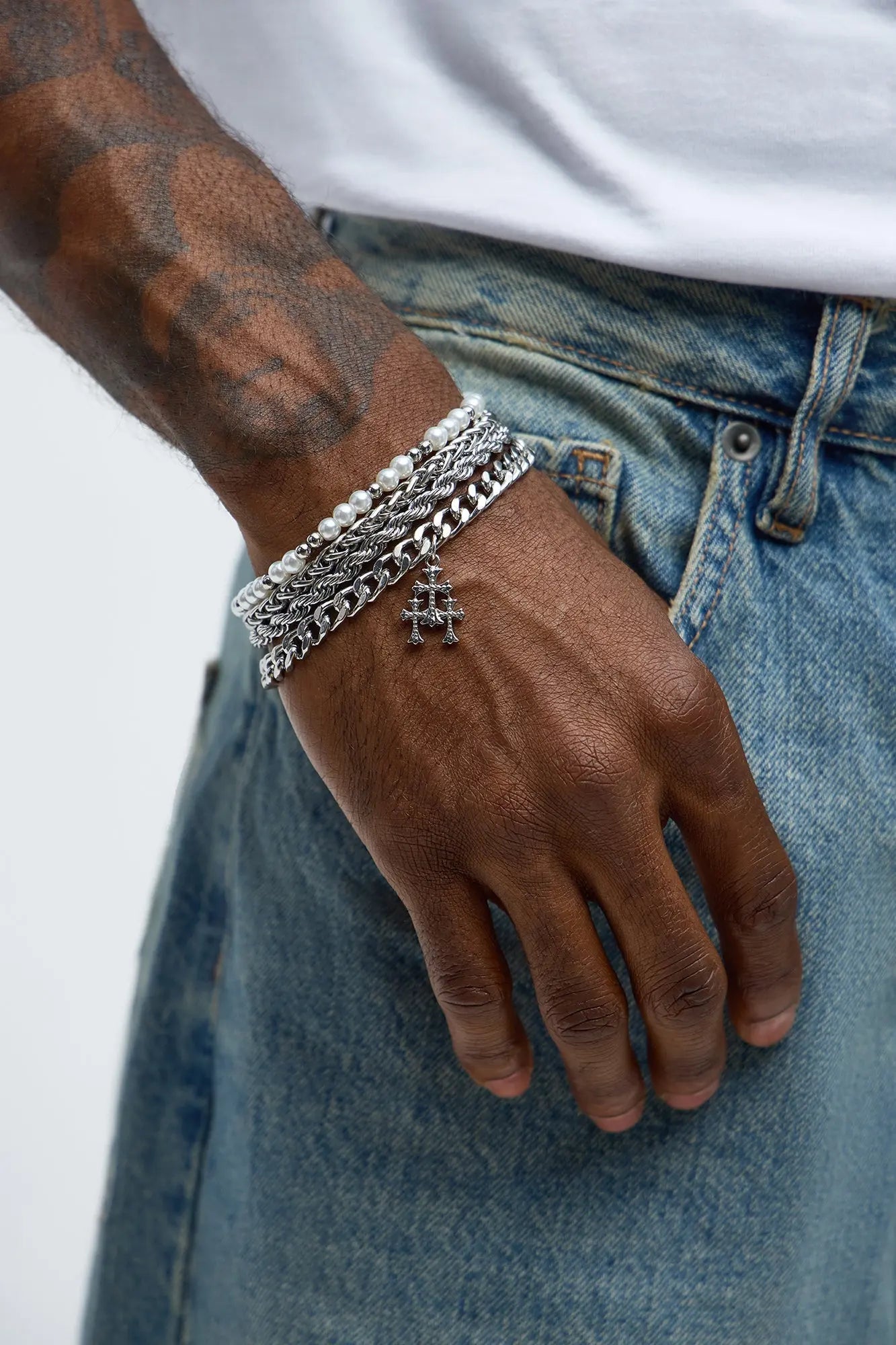 Classic Layered Multi Bracelet Set - Silver/Combo