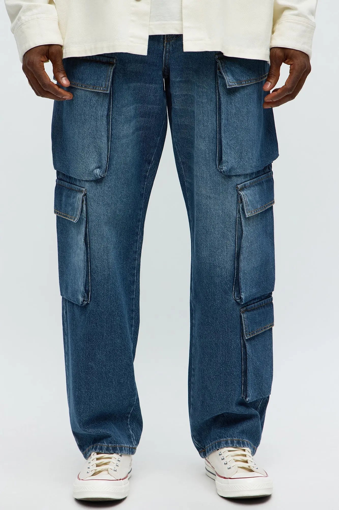 Straight Roo Cargo Jeans - Dark Wash