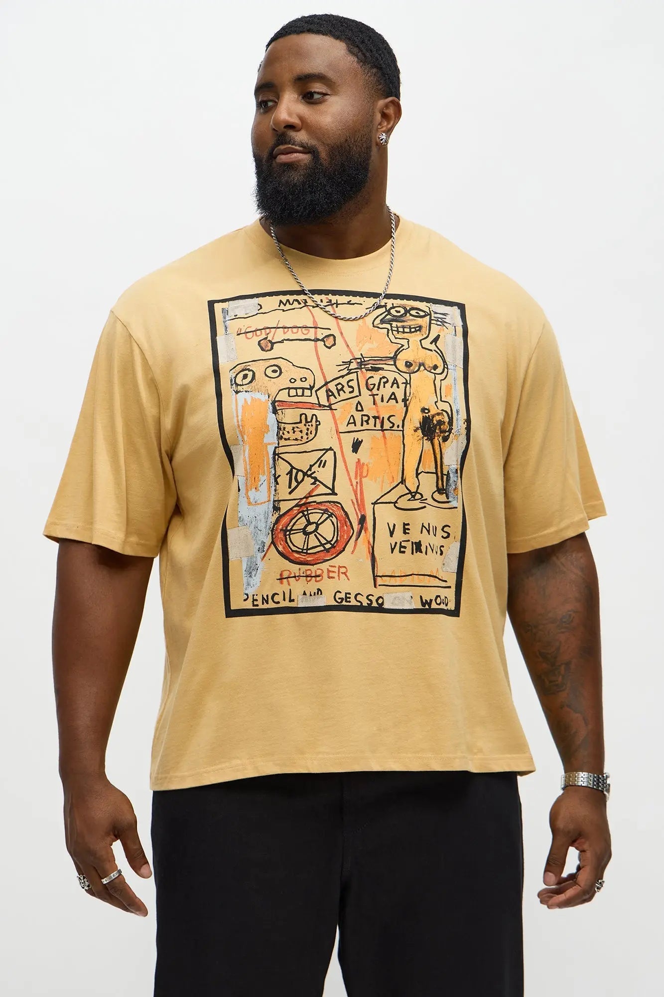Jean-Michel Basquiat God Dog Oversized Short Sleeve Tee - Khaki