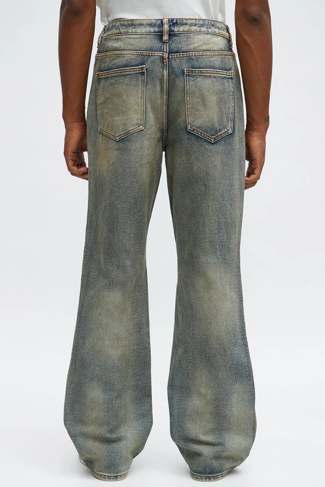Stacked Slim Flare Burnout Distressed Jean - Medium Wash