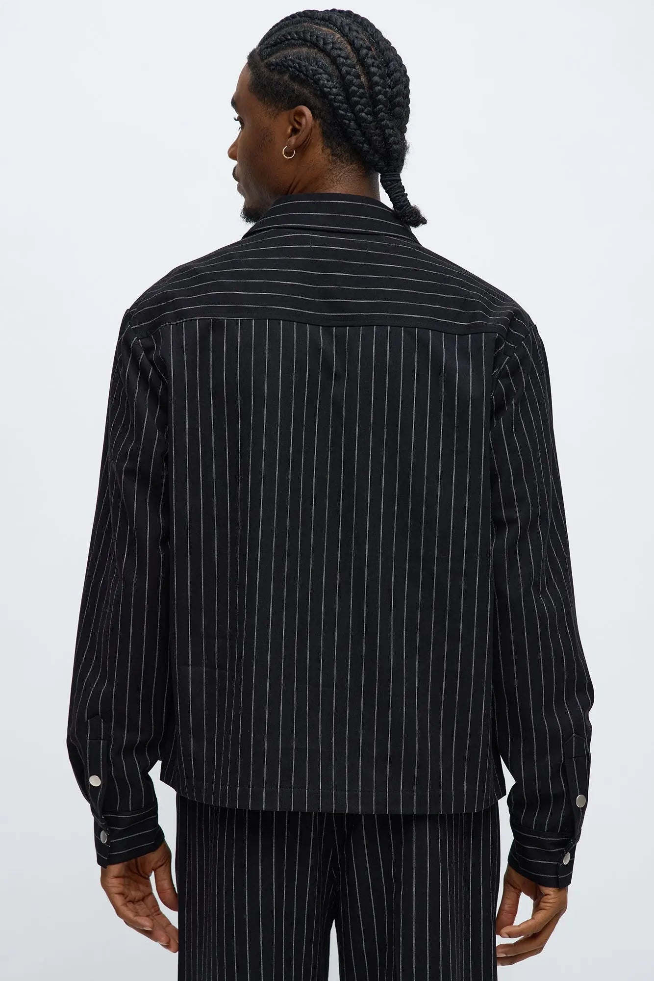 Cropped Striped Button Up Shirt - Black