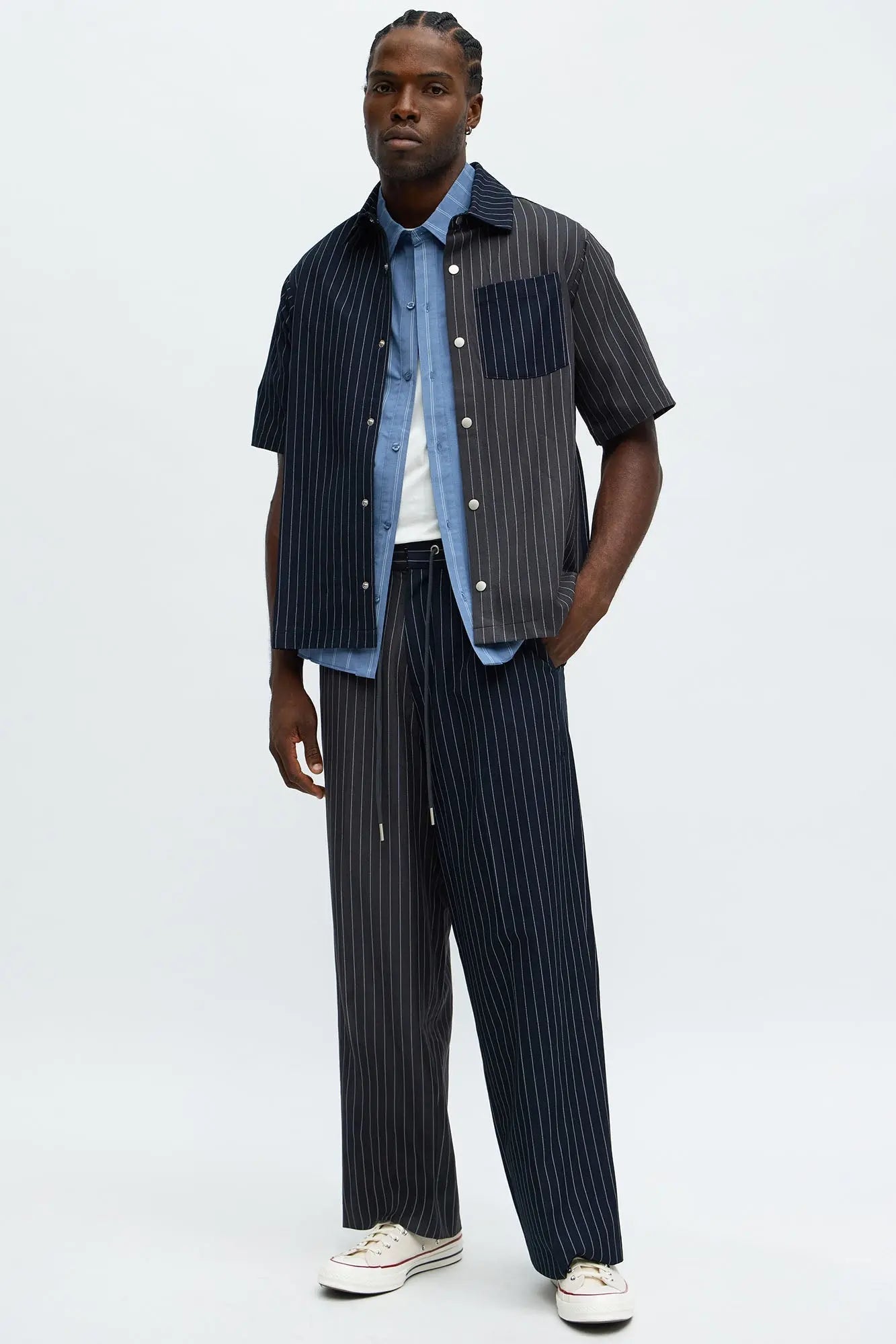Preppy Striped Button Up Shirt - Grey/combo