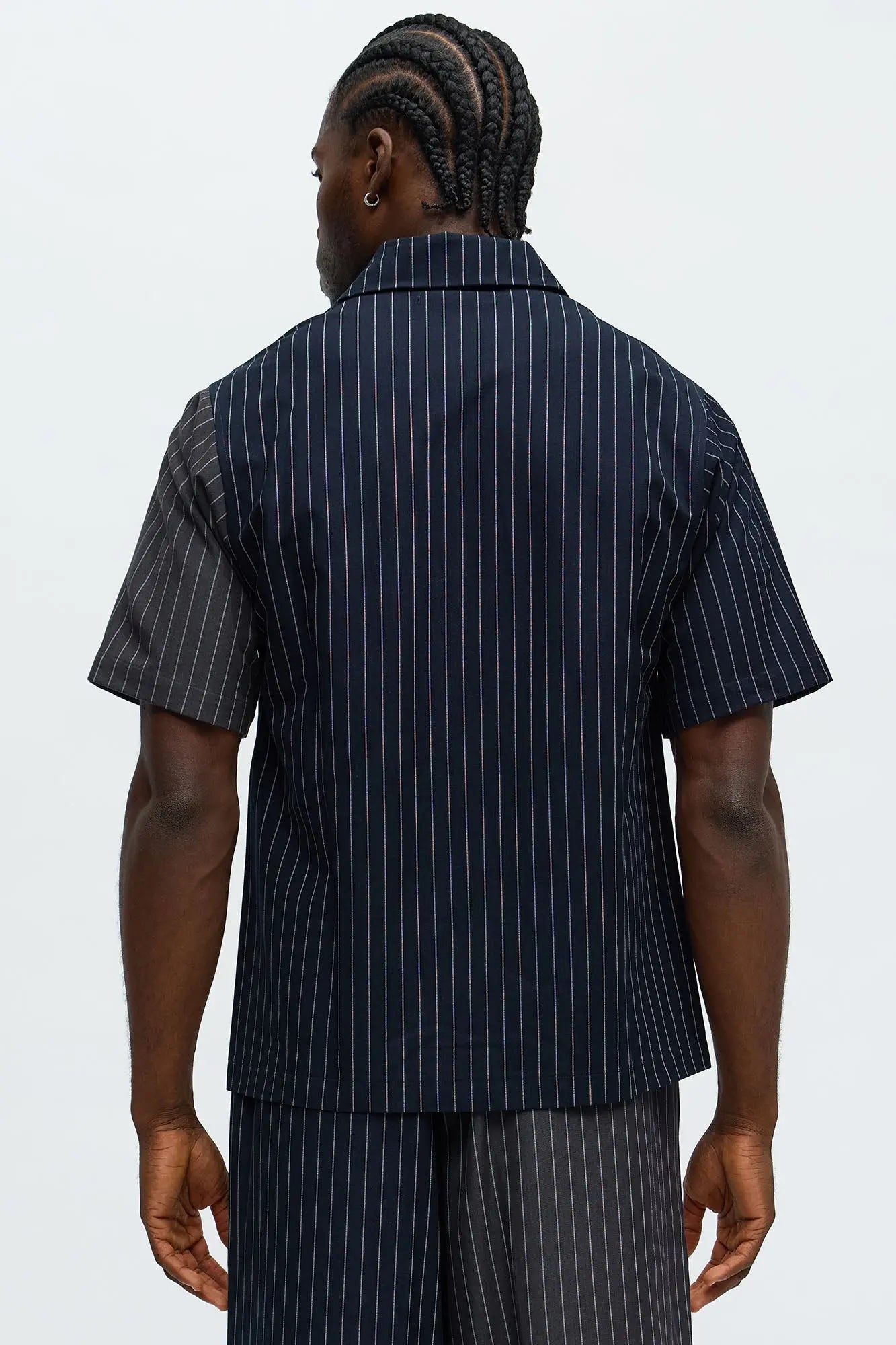 Preppy Striped Button Up Shirt - Grey/combo
