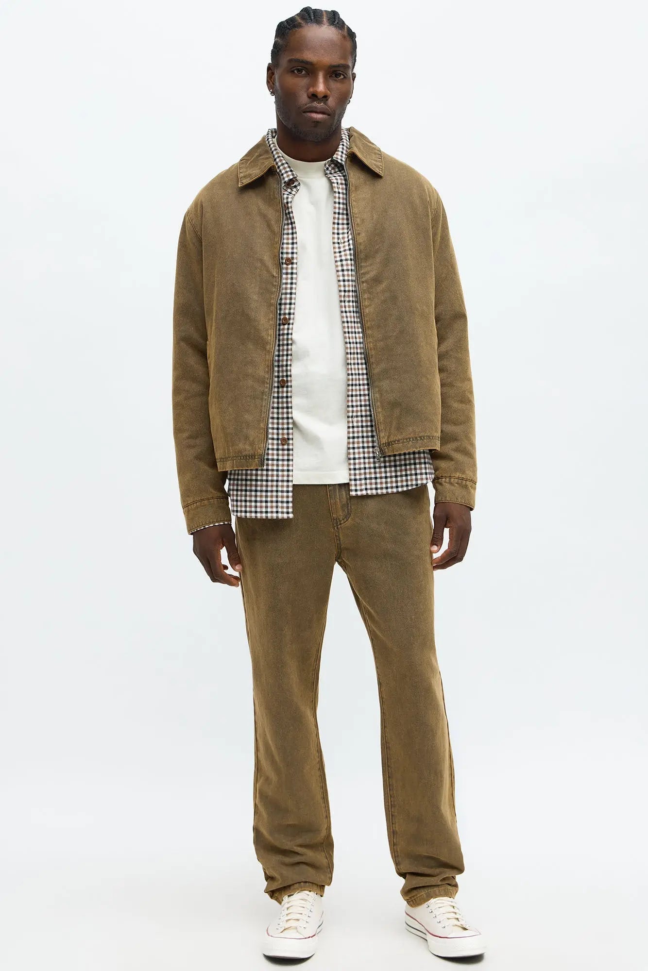 Flocked Zip Work Jacket - Brown/combo