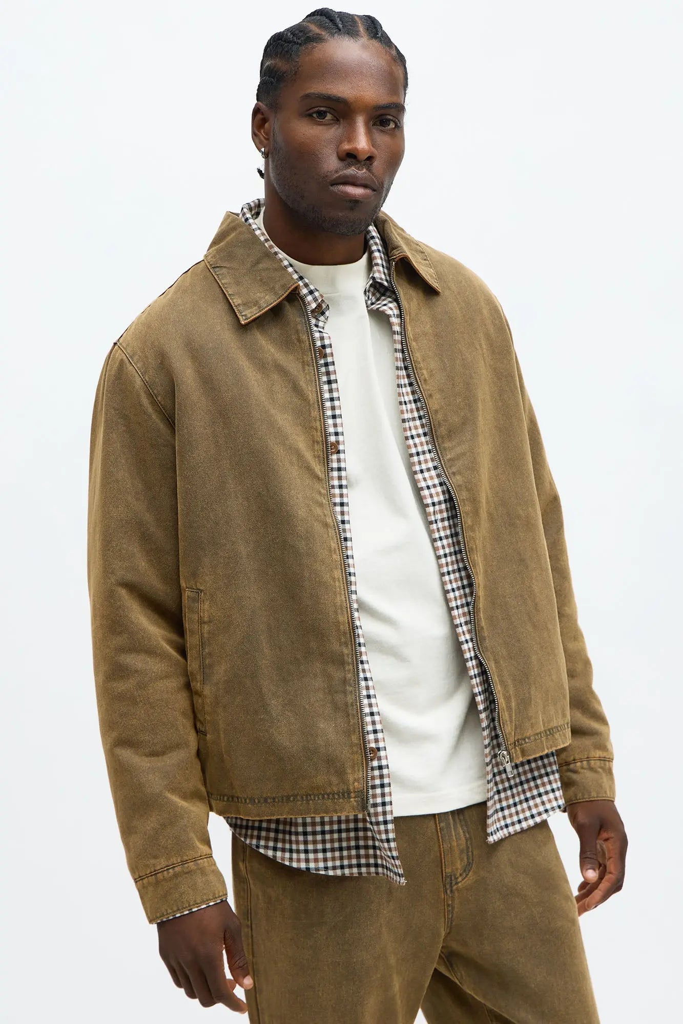 Flocked Zip Work Jacket - Brown/combo