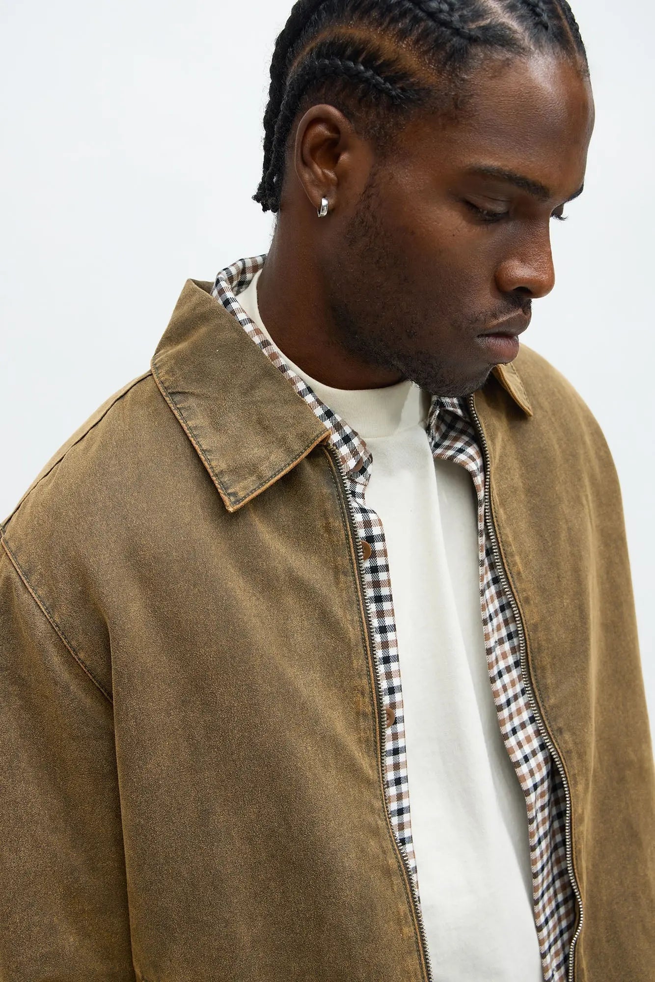 Flocked Zip Work Jacket - Brown/combo