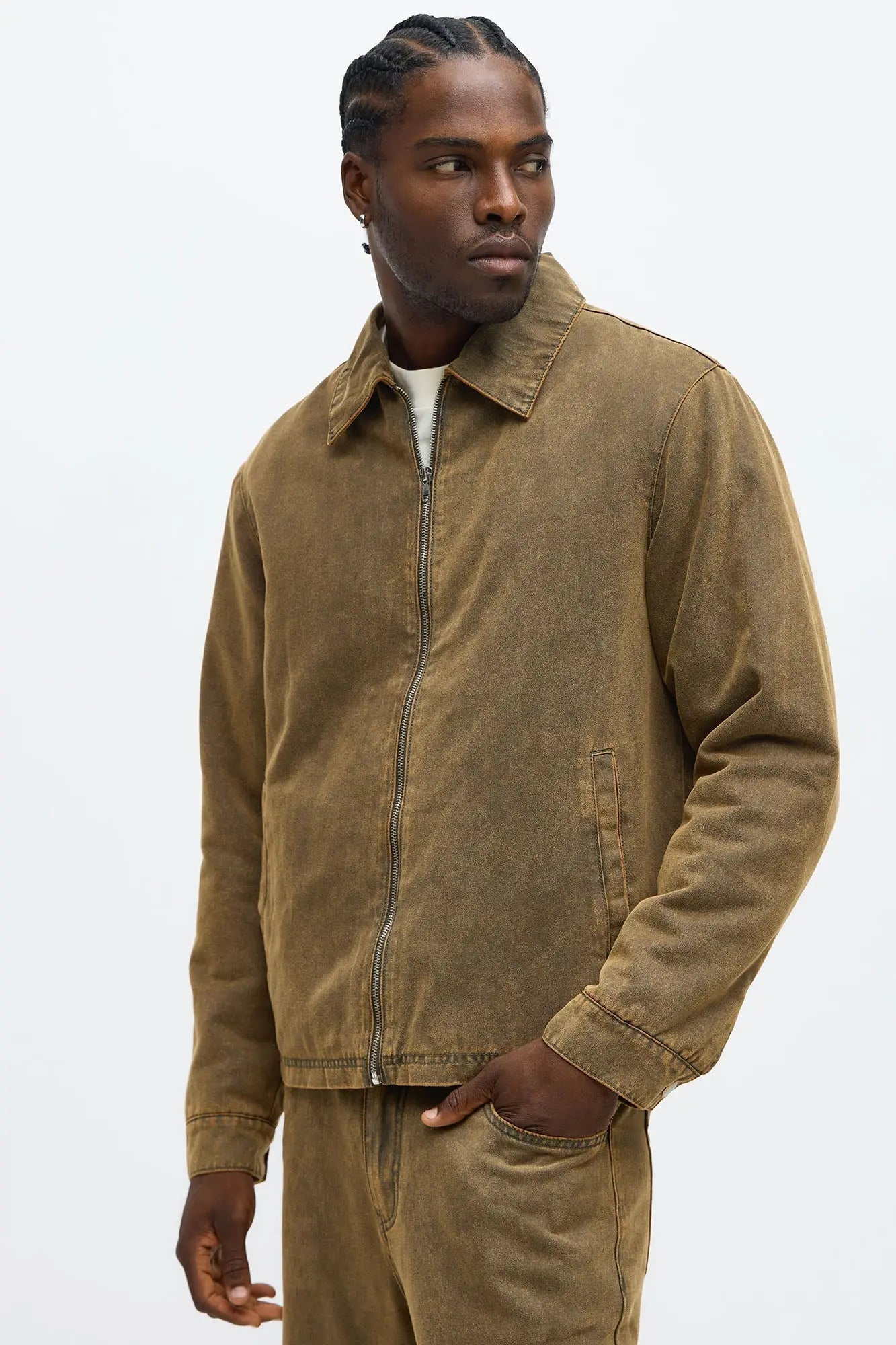 Flocked Zip Work Jacket - Brown/combo