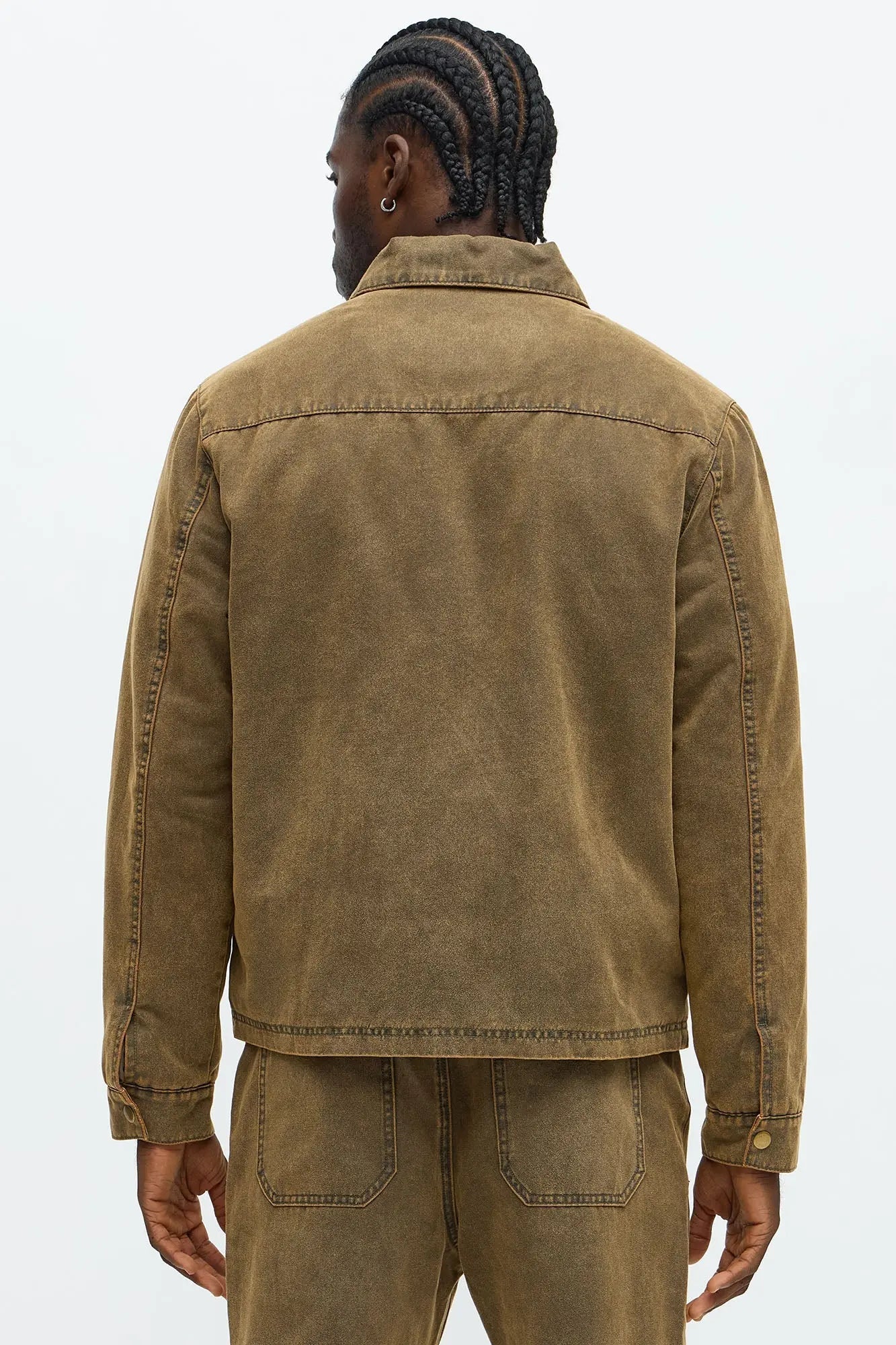 Flocked Zip Work Jacket - Brown/combo