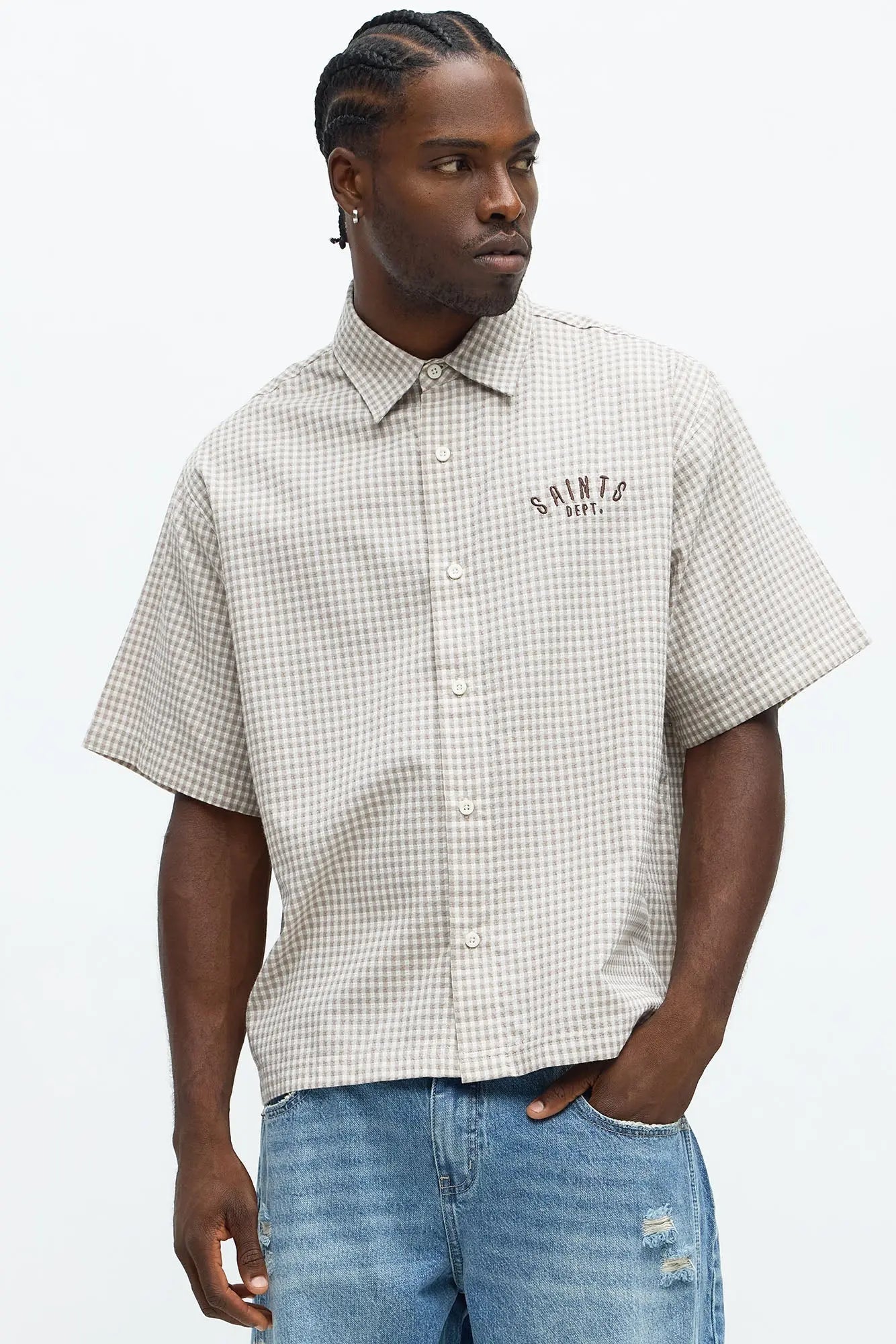 Saints Motorcycle Button Up Shirt - Taupe