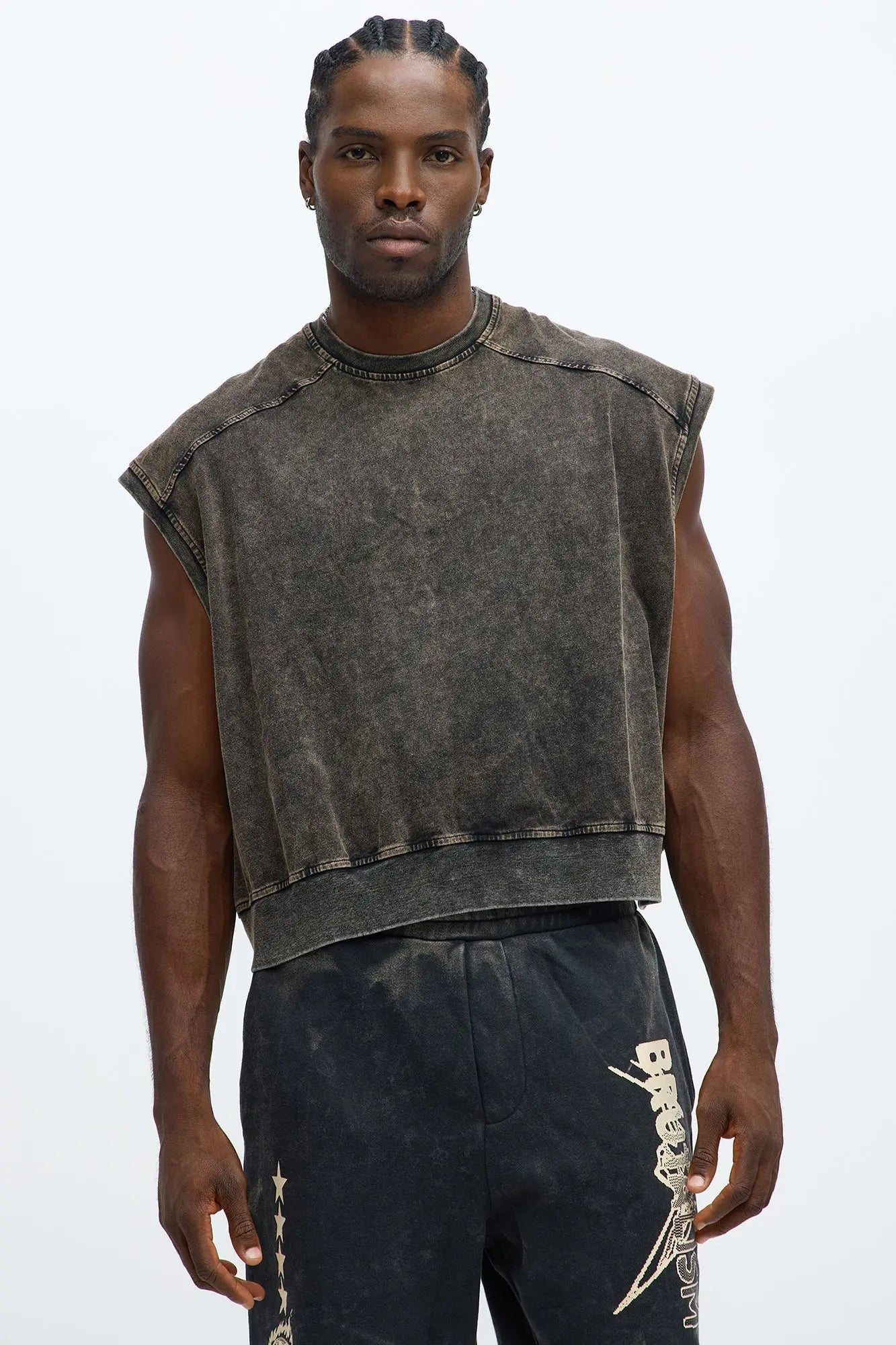 Boxy Washed Up Muscle Tee - Black