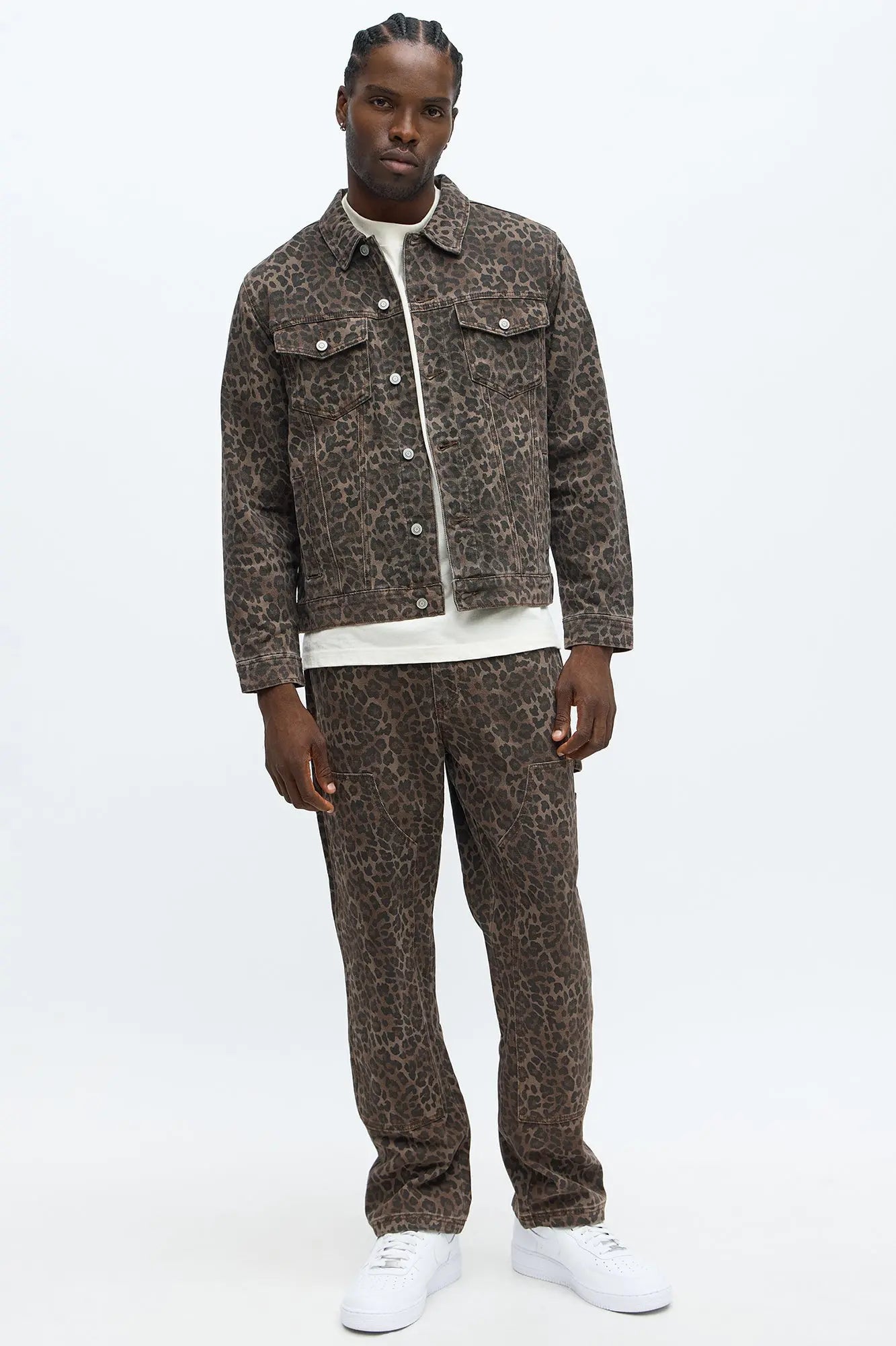 We WIldin Leopard Denim Trucker Jacket - Brown