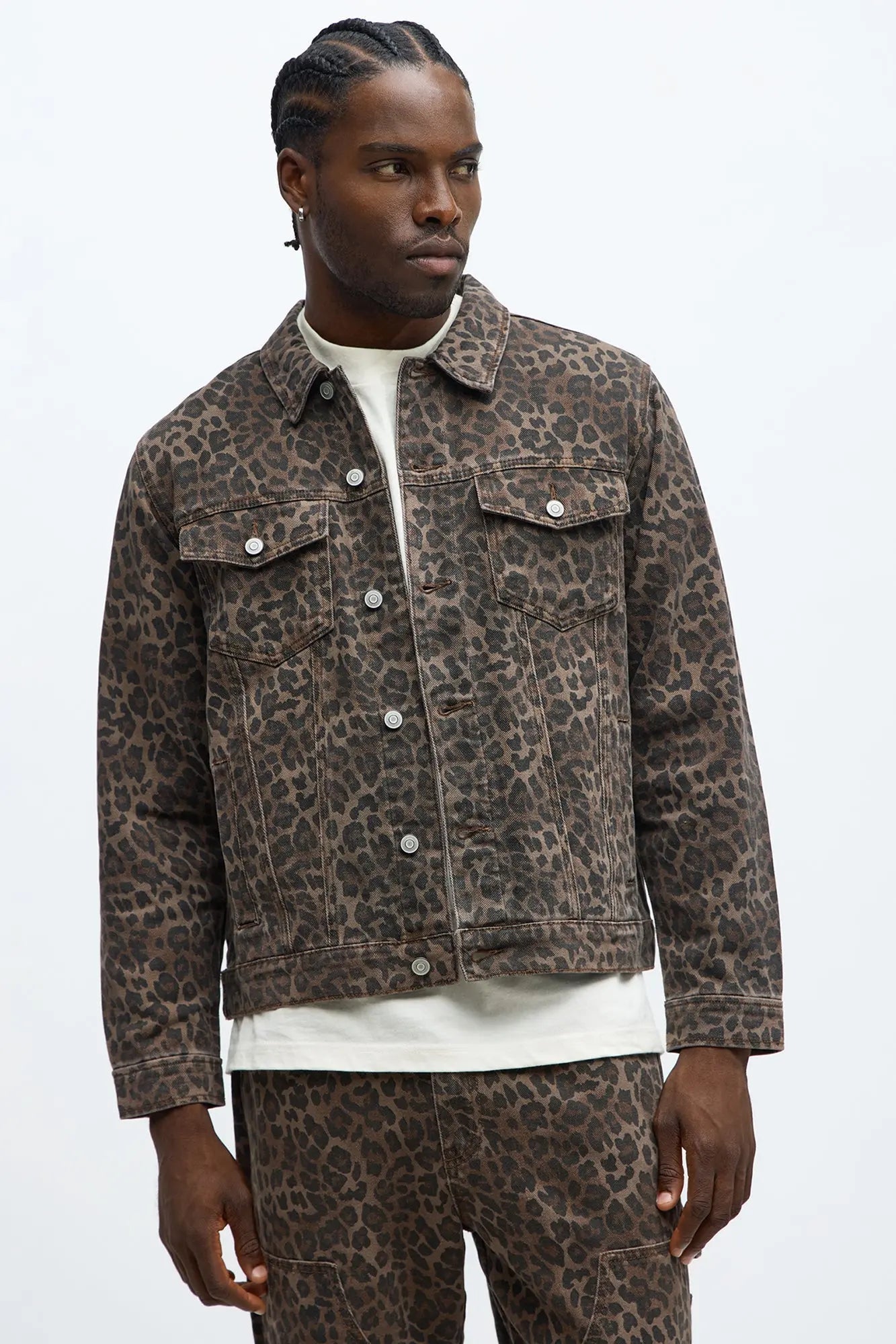 We WIldin Leopard Denim Trucker Jacket - Brown