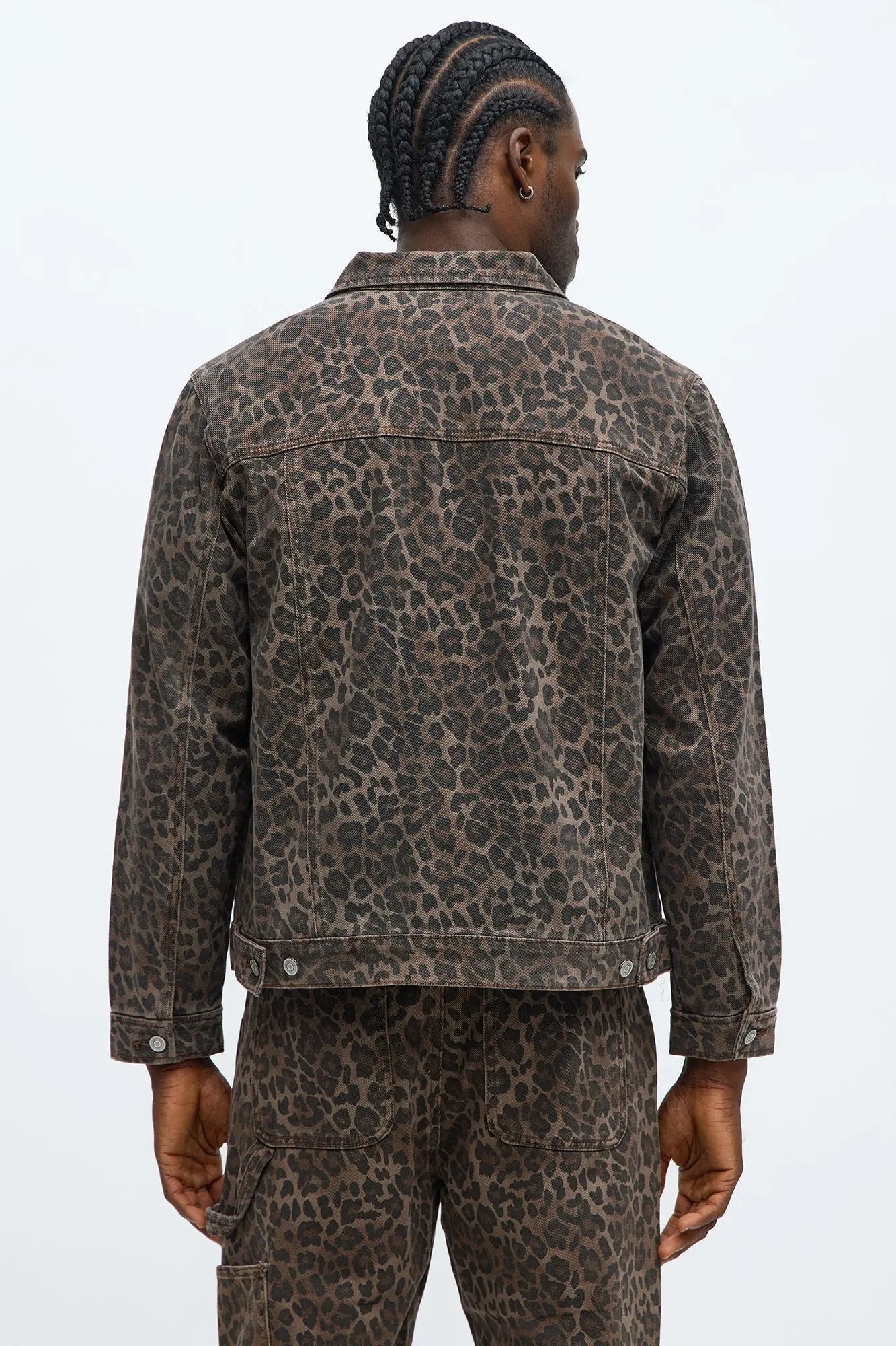 We WIldin Leopard Denim Trucker Jacket - Brown