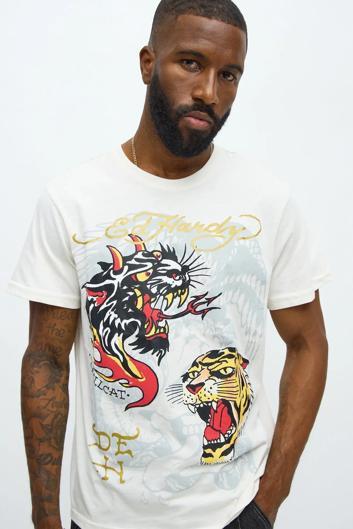 Ed Hardy Hellcat Tattoo Short Sleeve Tee - Ivory