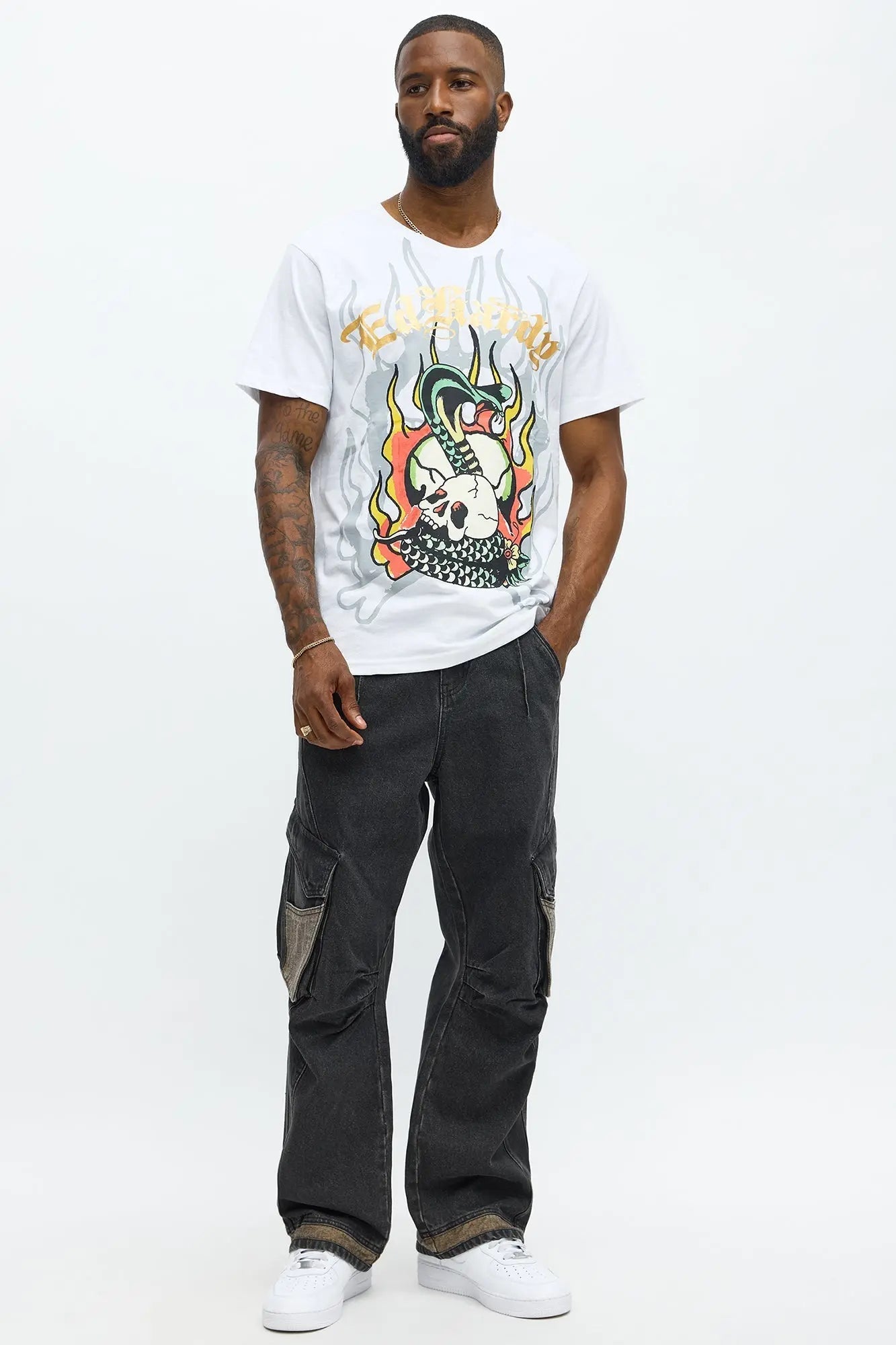 Ed Hardy Serpent Skull Tattoo Short Sleeve Tee - White