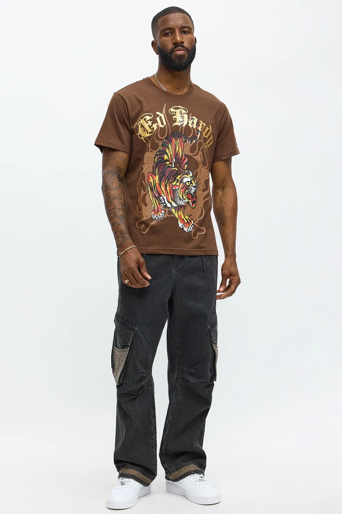 Ed Hardy Tiger Design Short Sleeve Tee - Chocolate