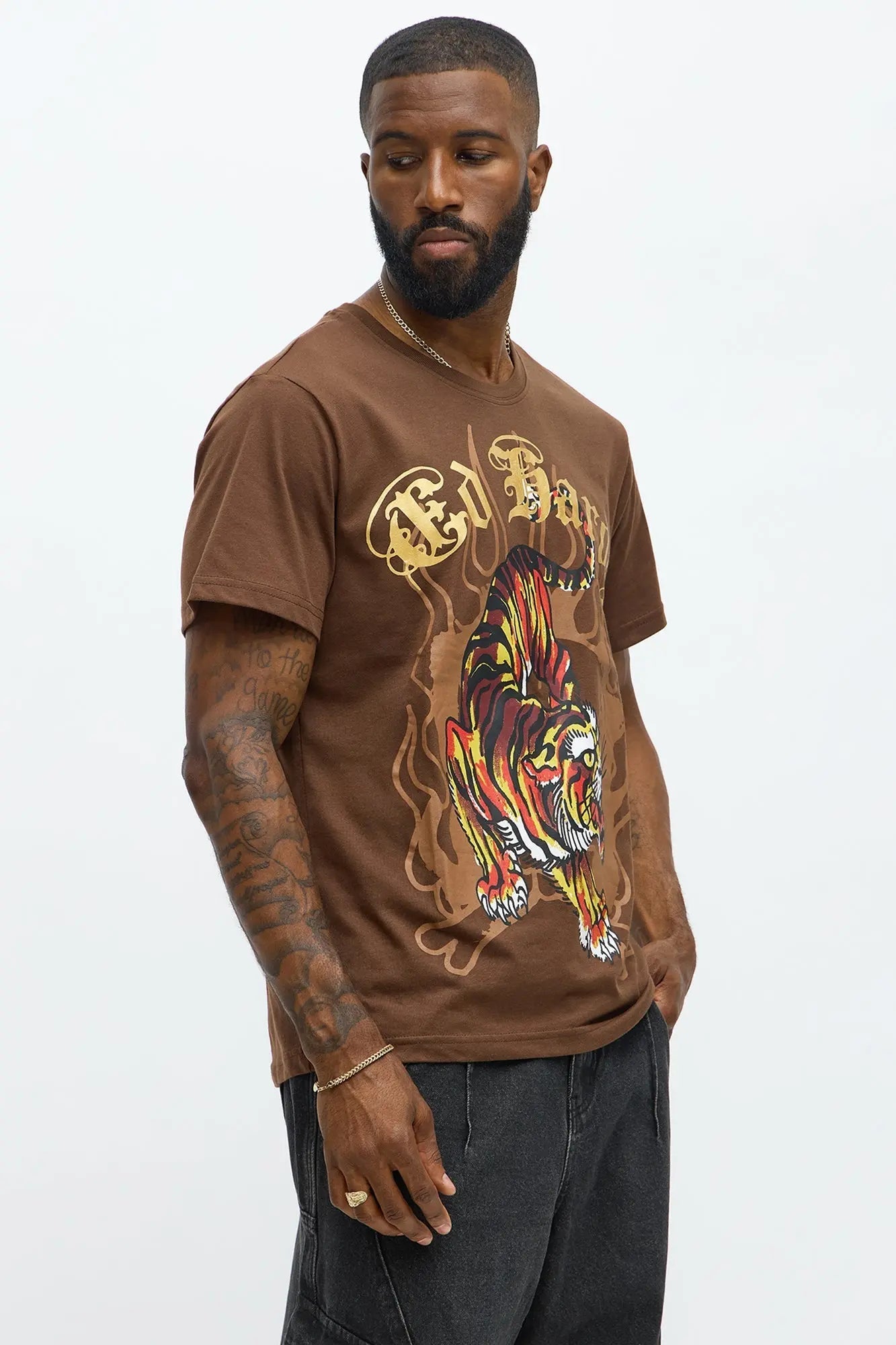 Ed Hardy Tiger Design Short Sleeve Tee - Chocolate