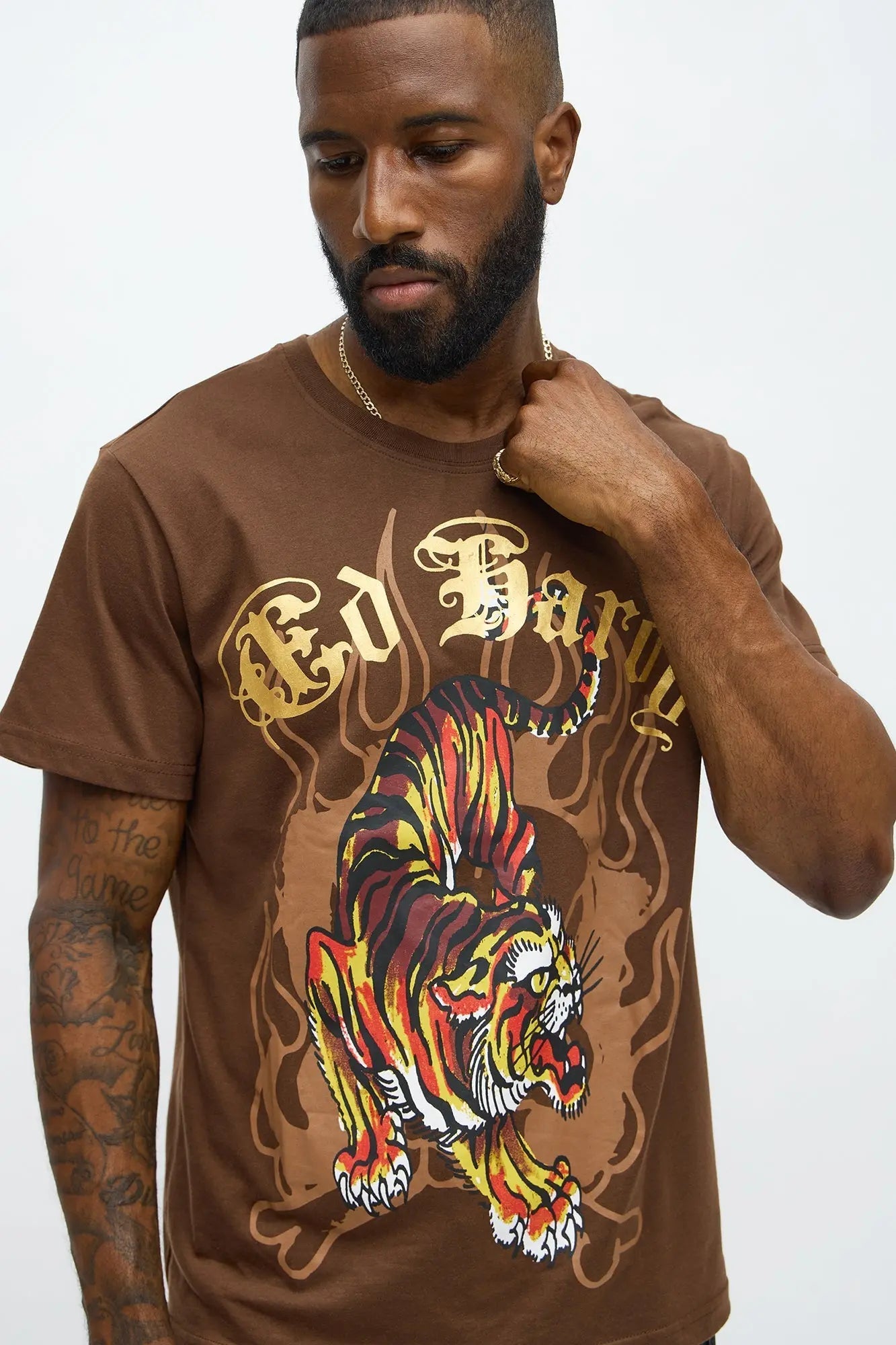 Ed Hardy Tiger Design Short Sleeve Tee - Chocolate