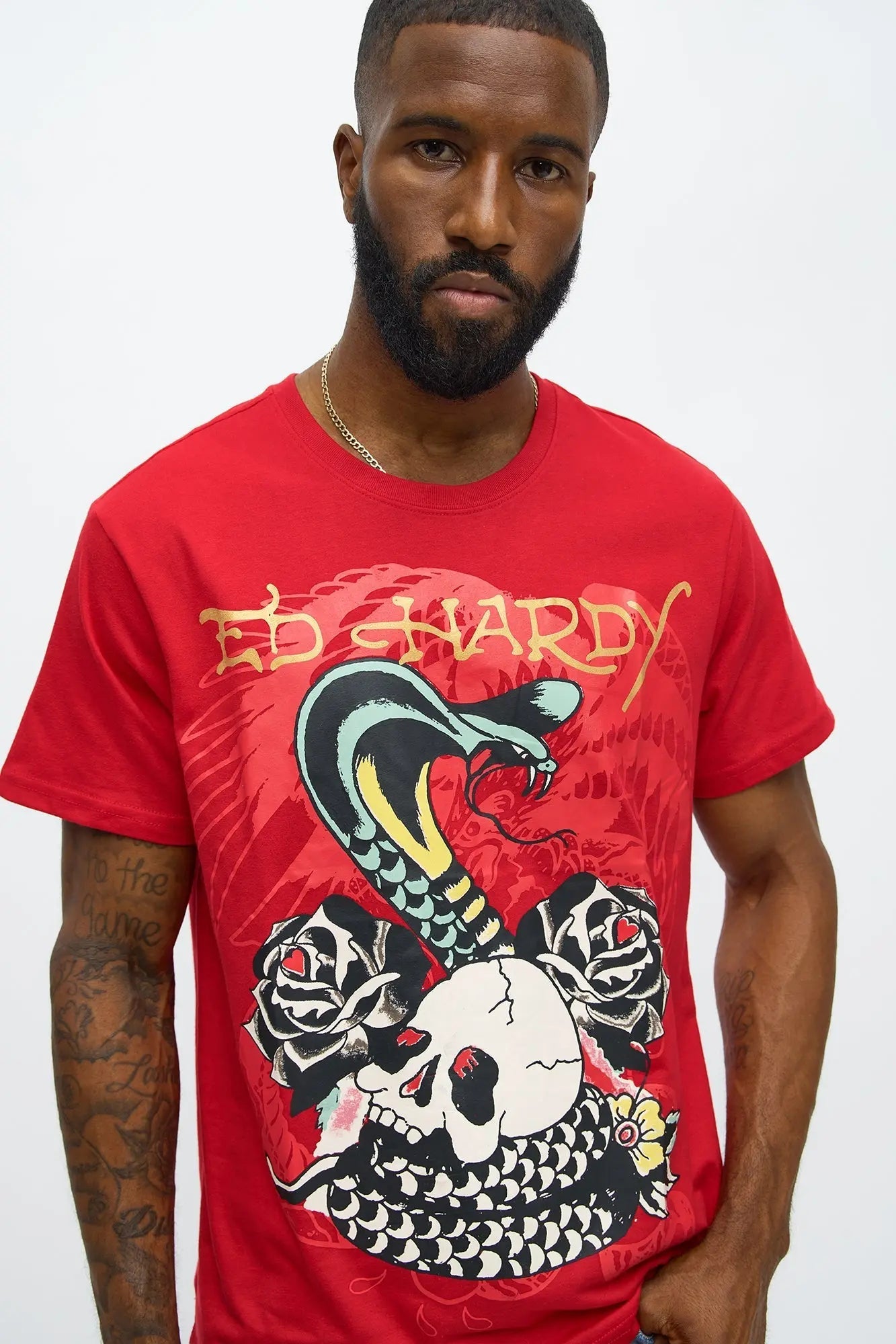 Ed Hardy Cobra Rose Tattoo Short Sleeve Tee - Red