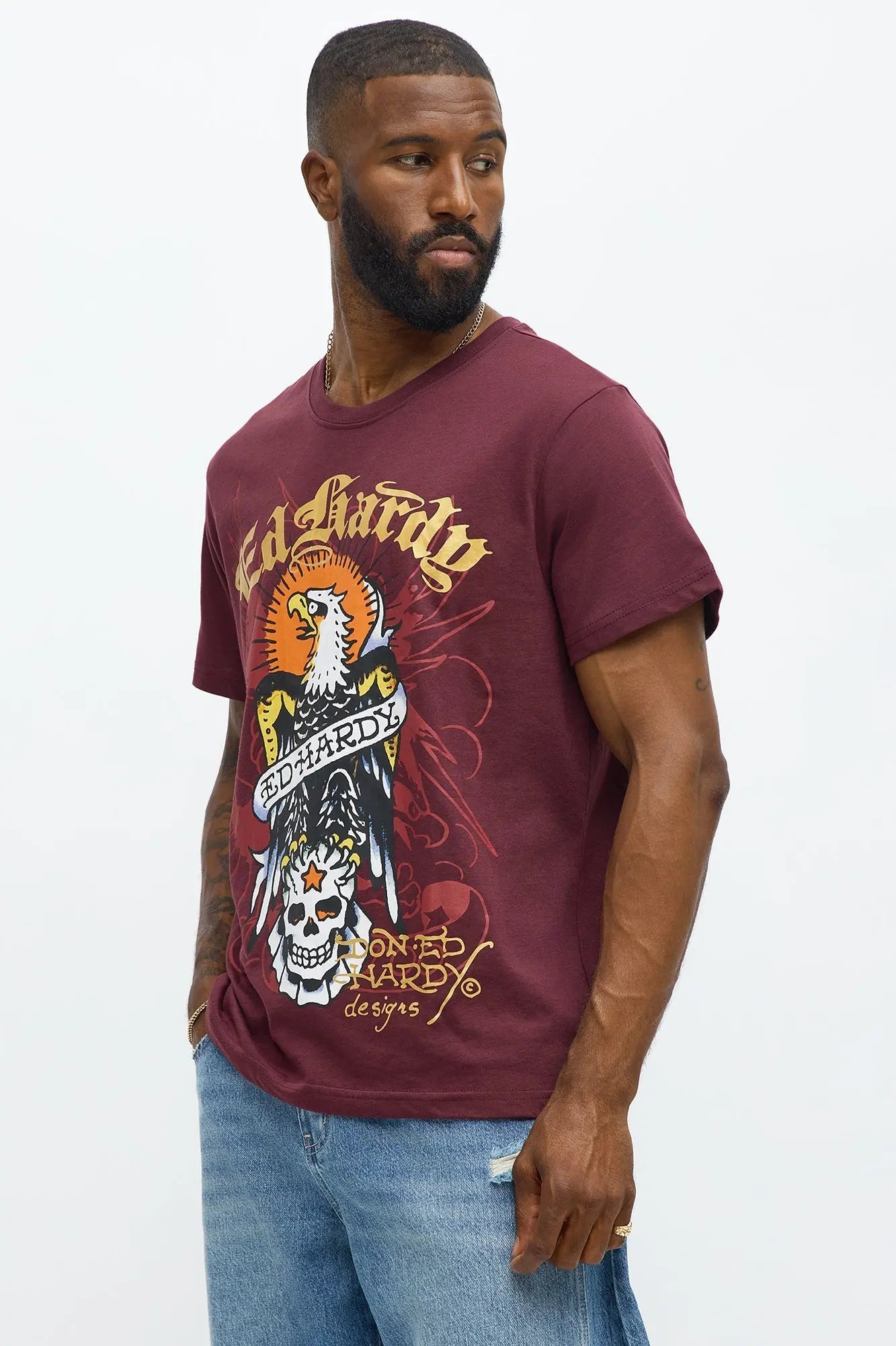 Ed Hardy Eagle Design Short Sleeve Tee - Burgundy