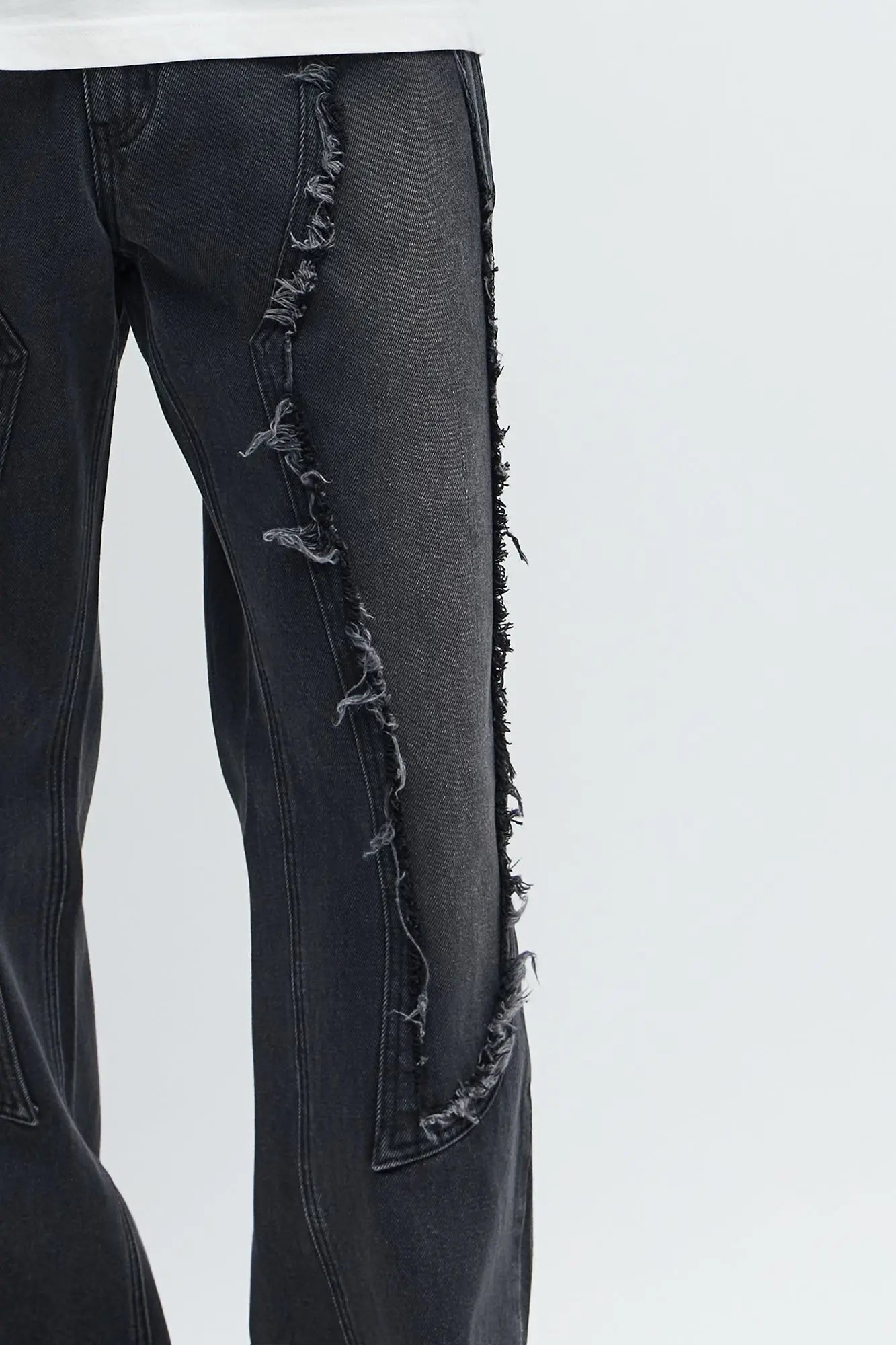 Stacked Slim Flare Diamond Frayed Jeans - Black