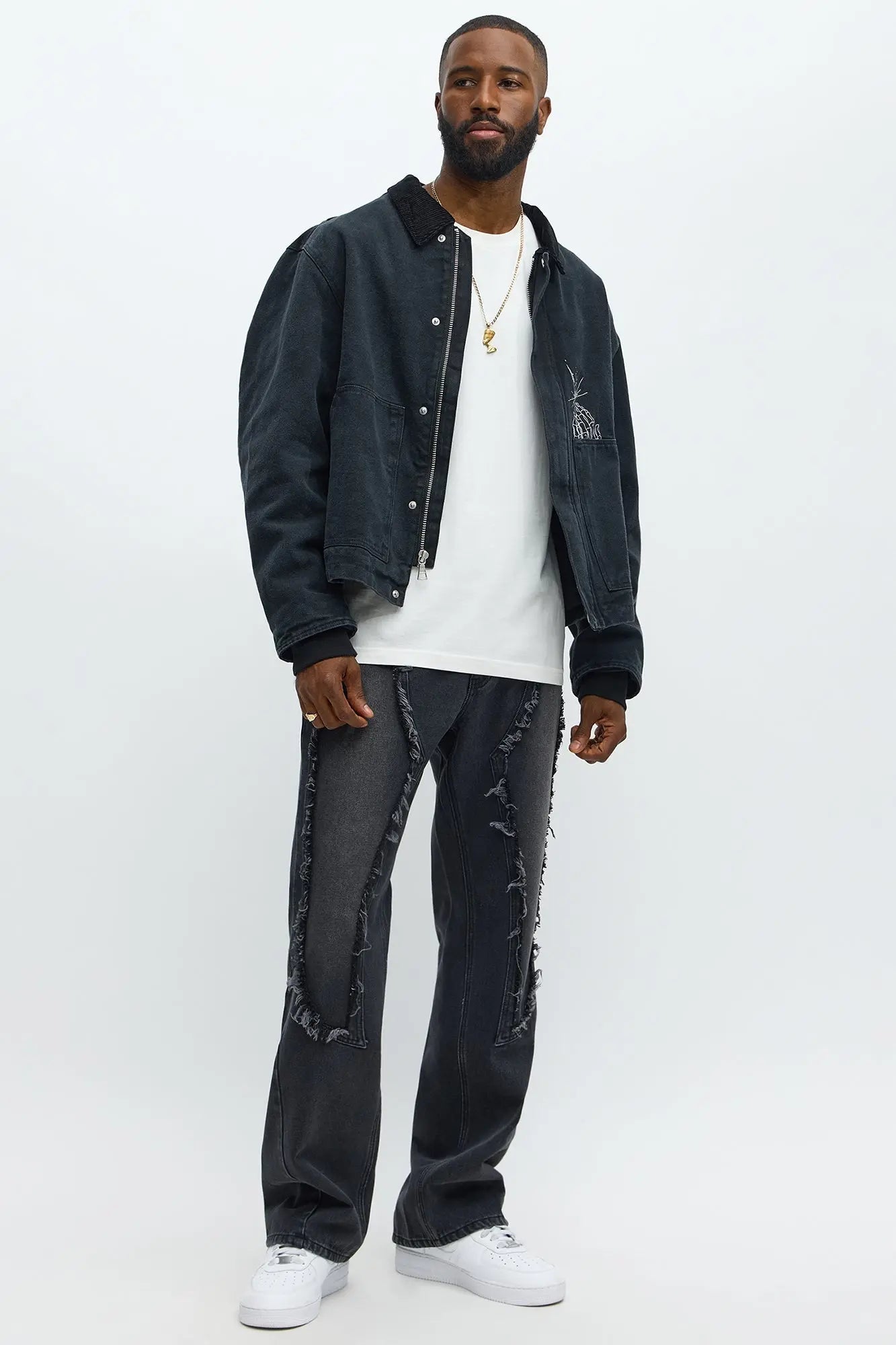 Stacked Slim Flare Diamond Frayed Jeans - Black
