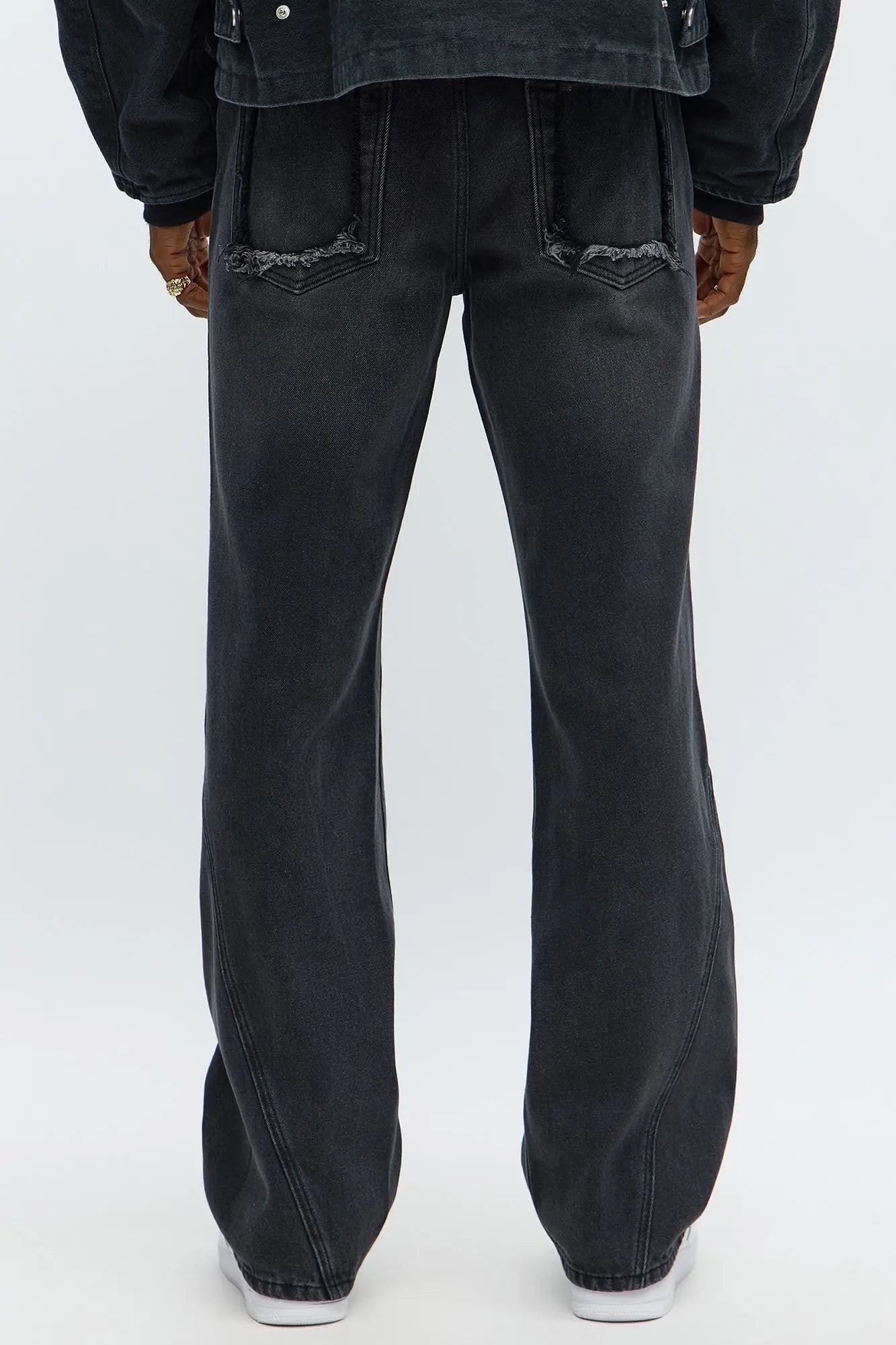 Stacked Slim Flare Diamond Frayed Jeans - Black