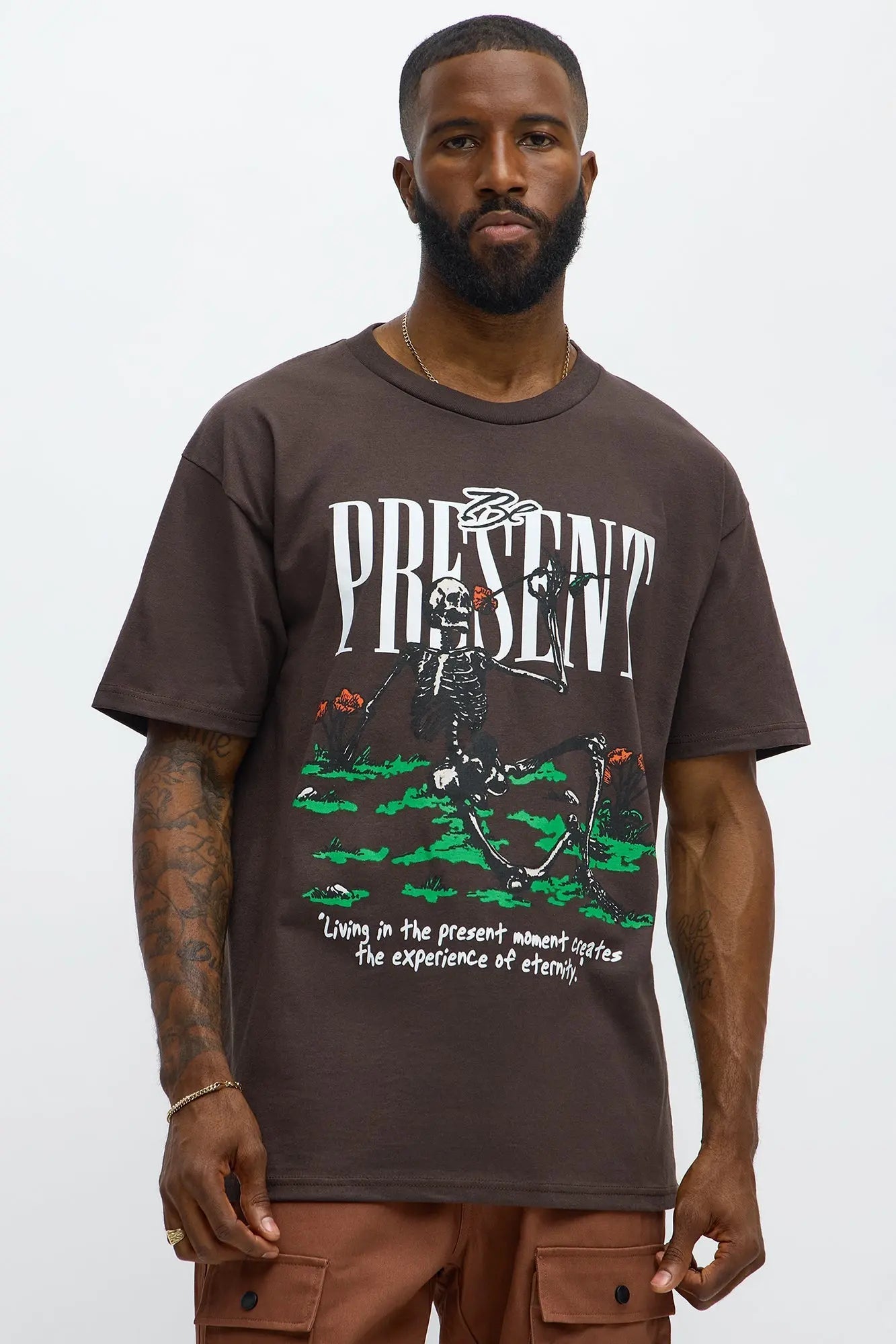 Stop Scrolling Be Present Short Sleeve Tee - Brown